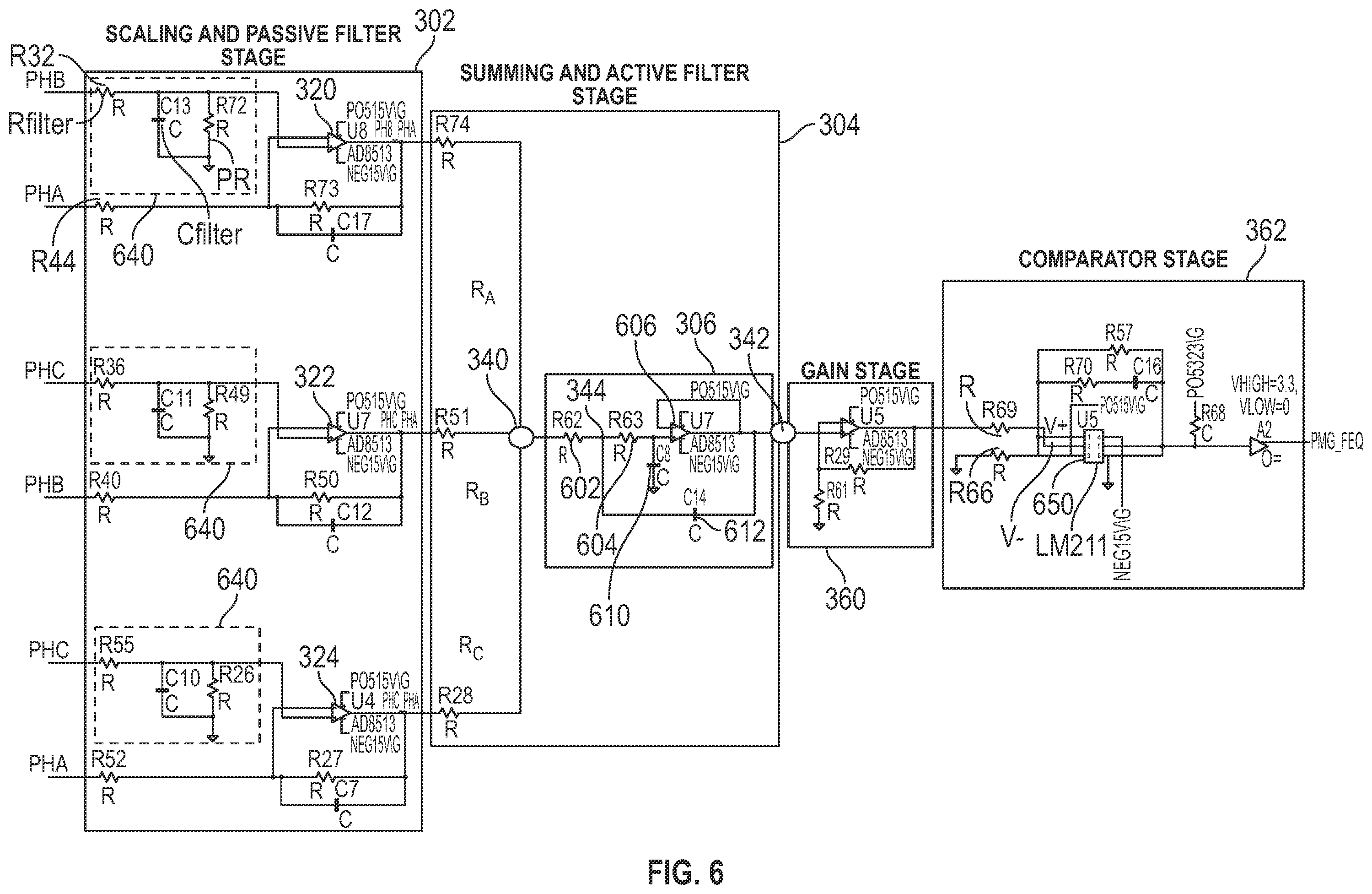 Patent US12339322 Figure 6 – Three phase frequency sensor with open/short immunity