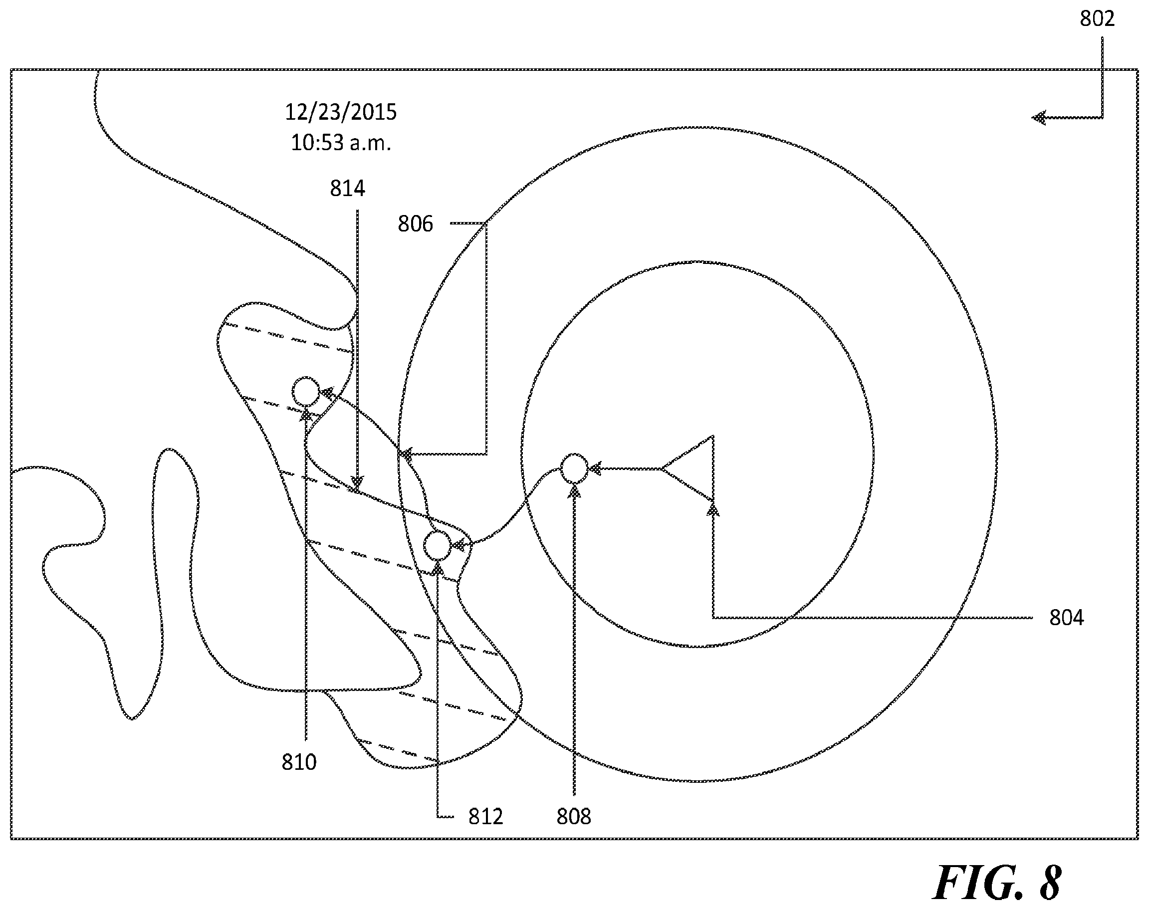 Patent US12339357 Figure 8 – Updating contour maps for bodies of water
