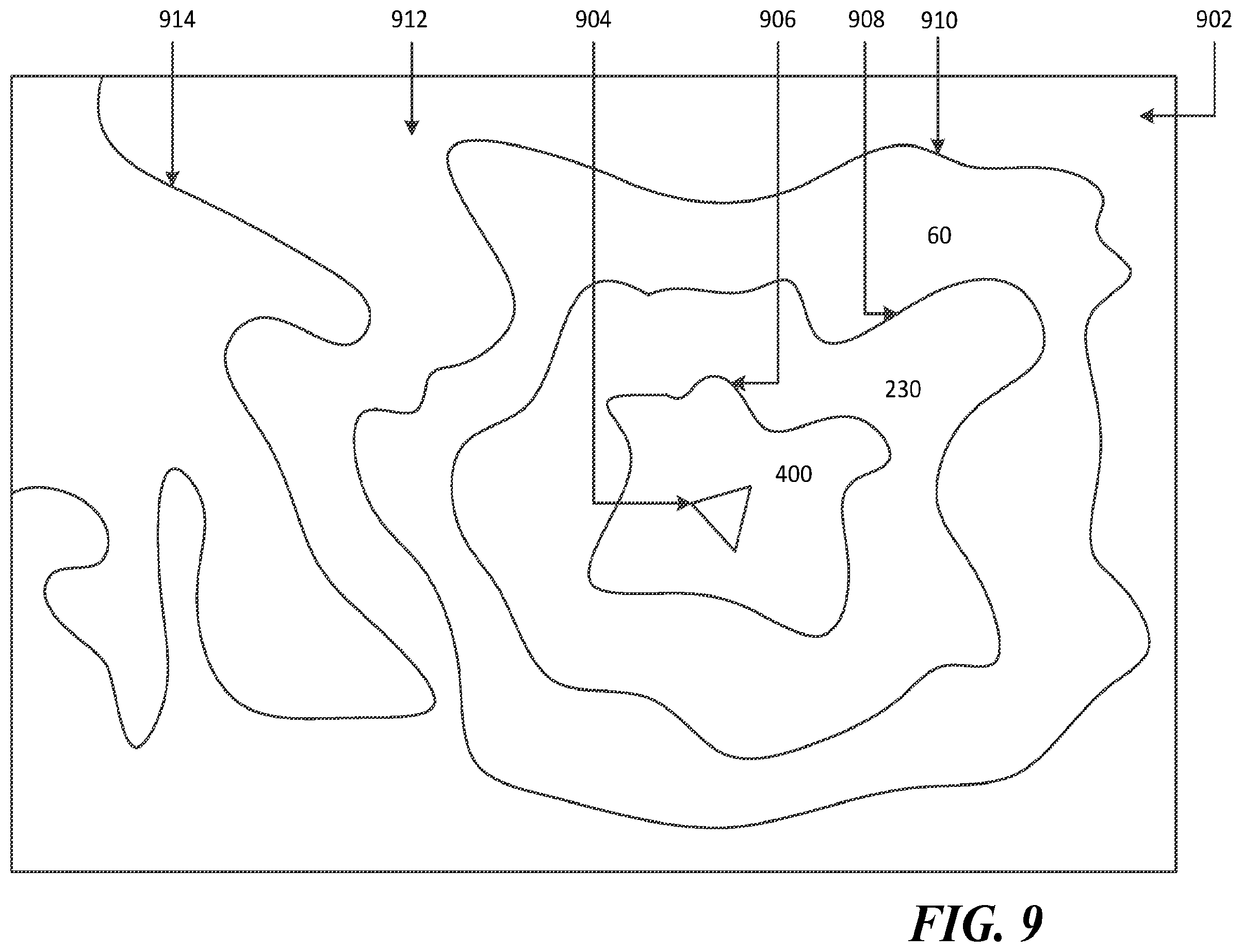 Patent US12339357 Figure 9 – Updating contour maps for bodies of water