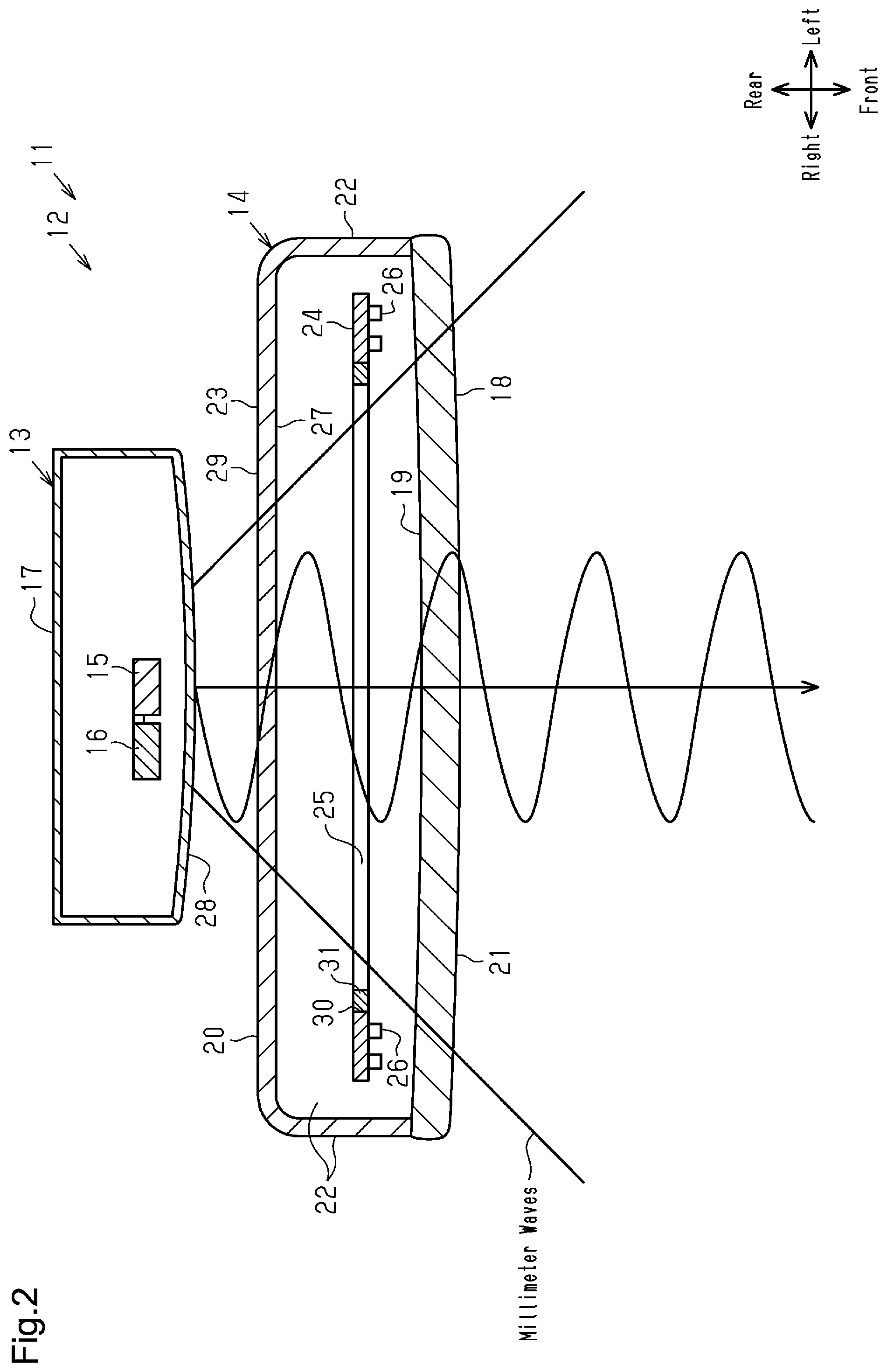 Patent US12339388 Figure 2 – Vehicle exterior component and electromagnetic wave radar system