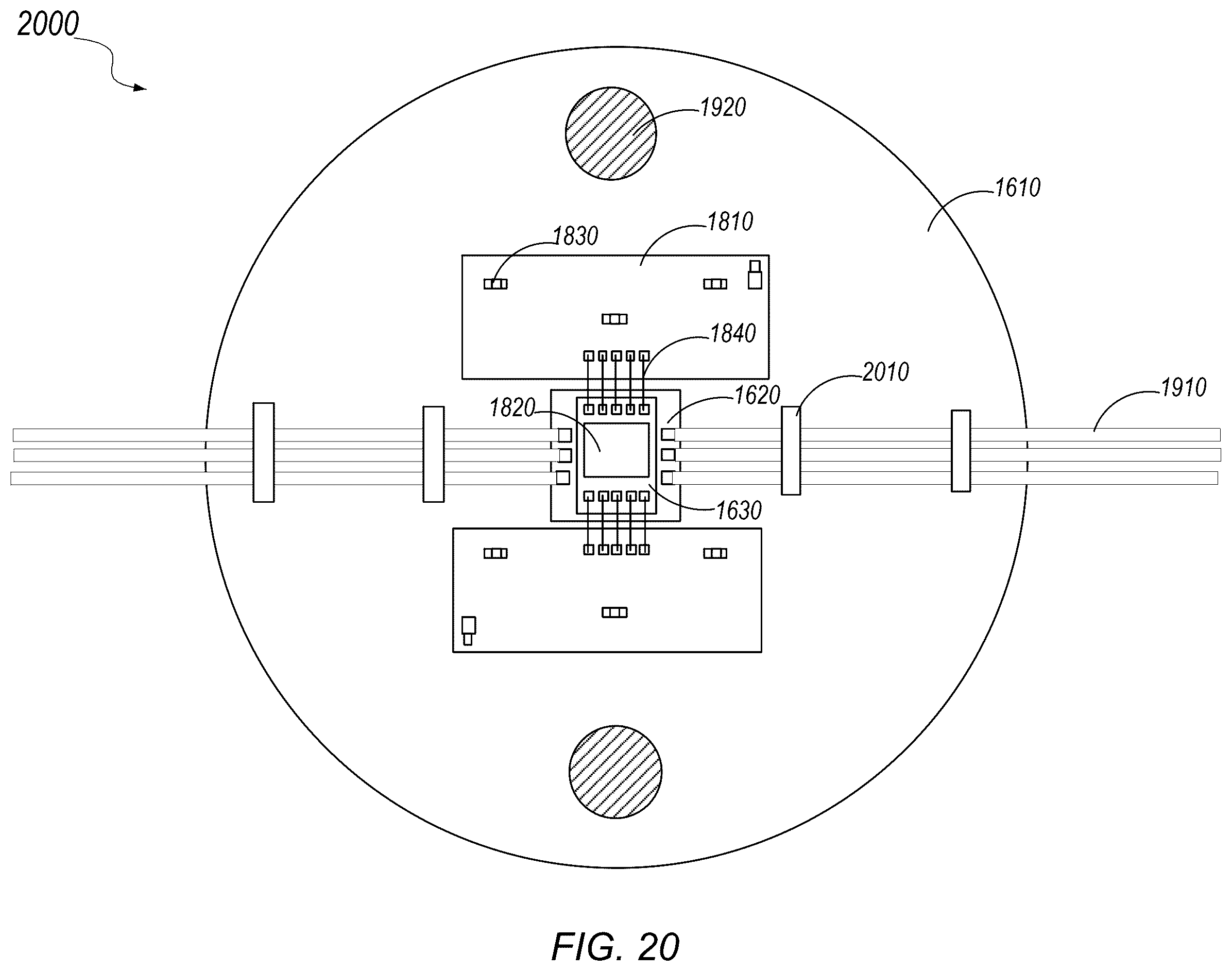 Patent US12339491 Figure 20 – Multi-chip photonic quantum computer assembly with optical backplane interposer