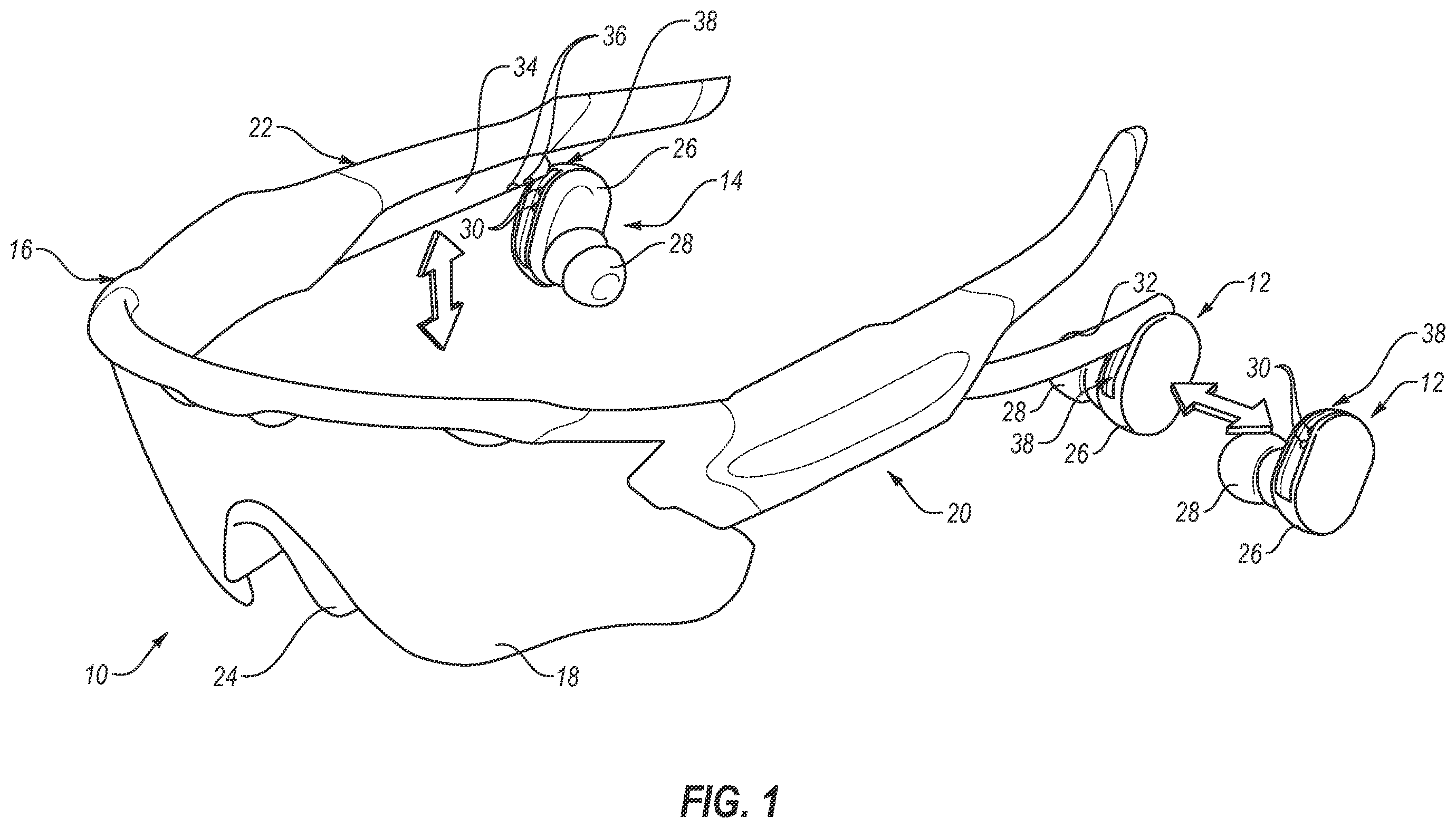 Patent US12339521 Figure 1 – Eyeglasses with associated true wireless earbuds