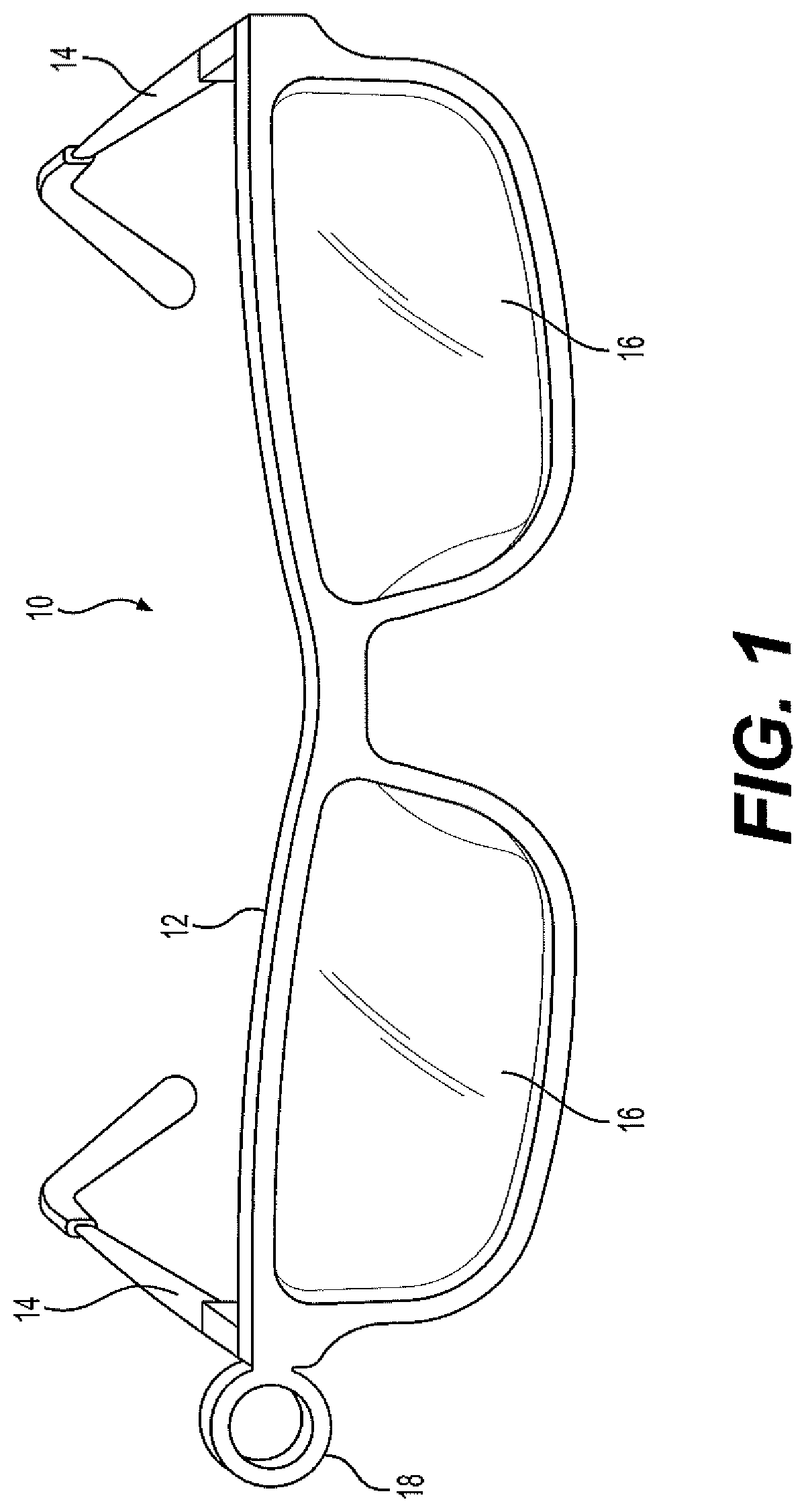 Patent US12339523 Figure 1 – Eyewear with water proof parts and anti-fog lenses