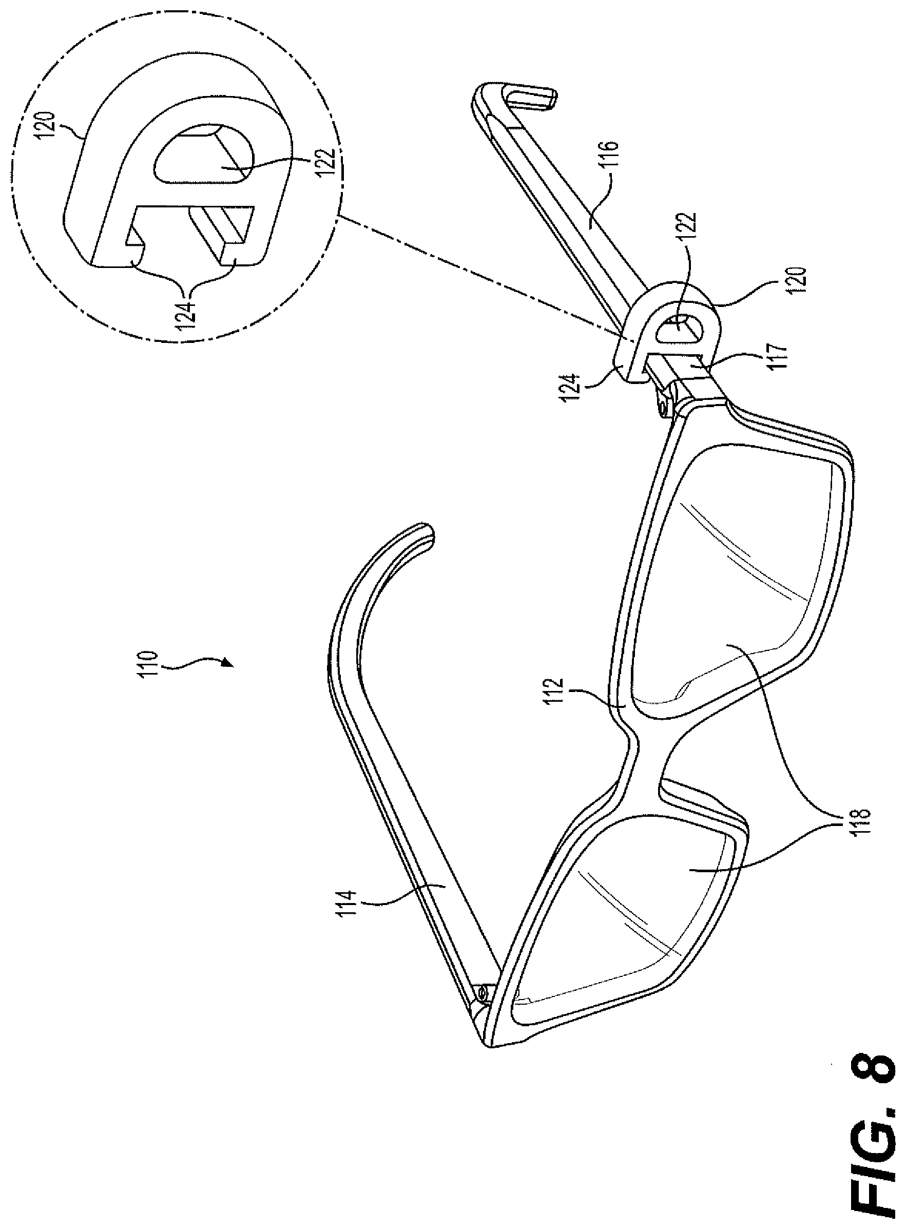 Patent US12339523 Figure 8 – Eyewear with water proof parts and anti-fog lenses