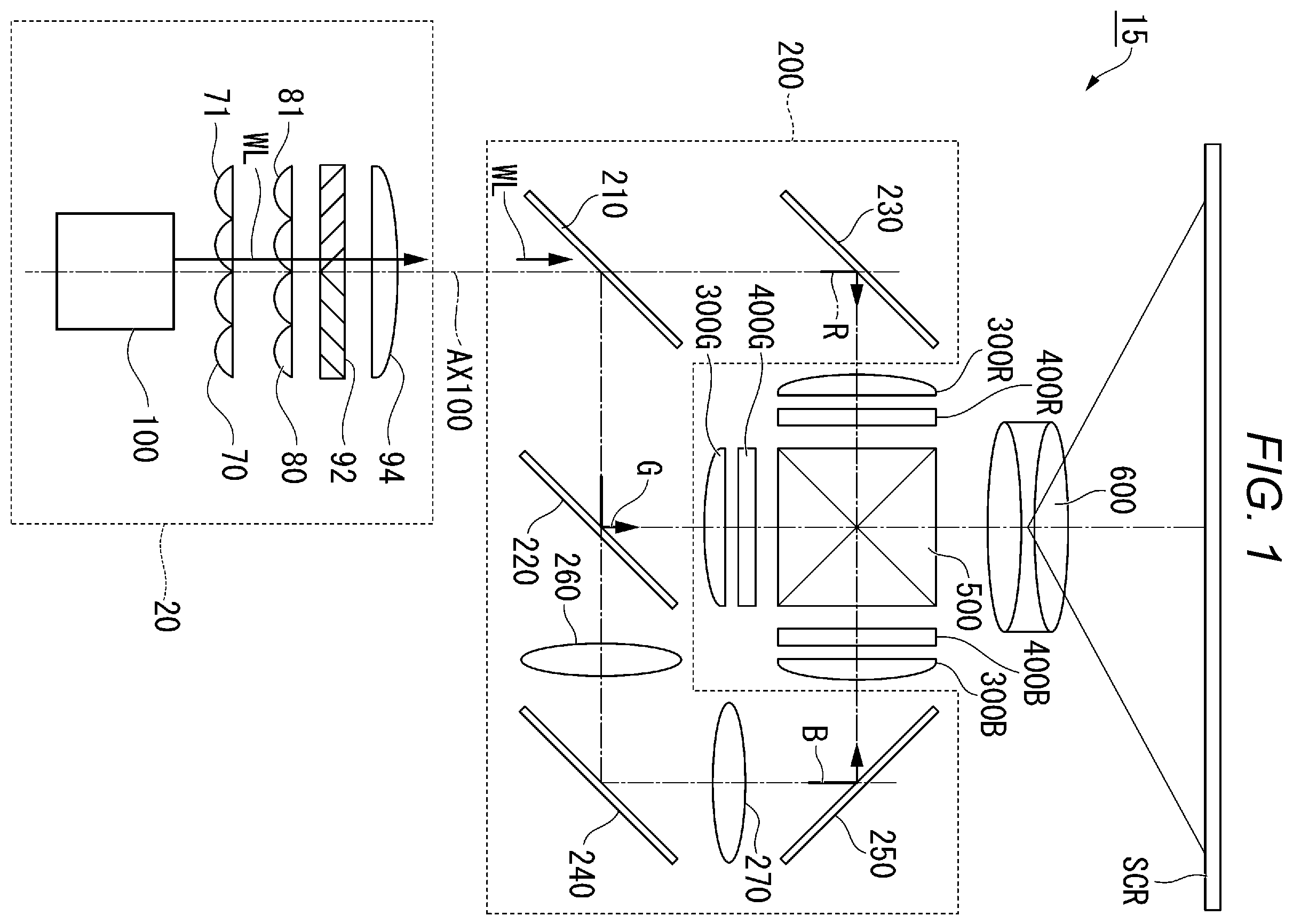 Patent US12339573 Figure 1 – Light source device and projector