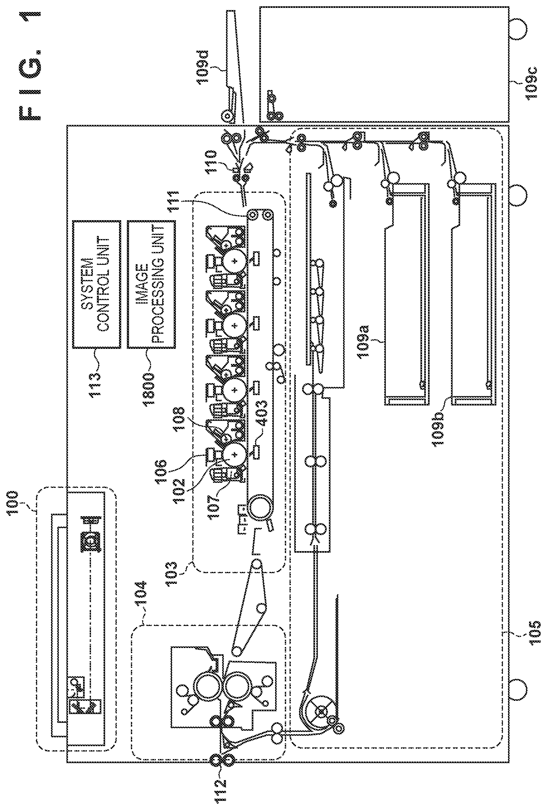 Patent US12339606 Figure 1 – Image forming apparatus including plurality of photoreceptors and controlling a light emission timing in a rotating direction of a corresponding photoreceptor