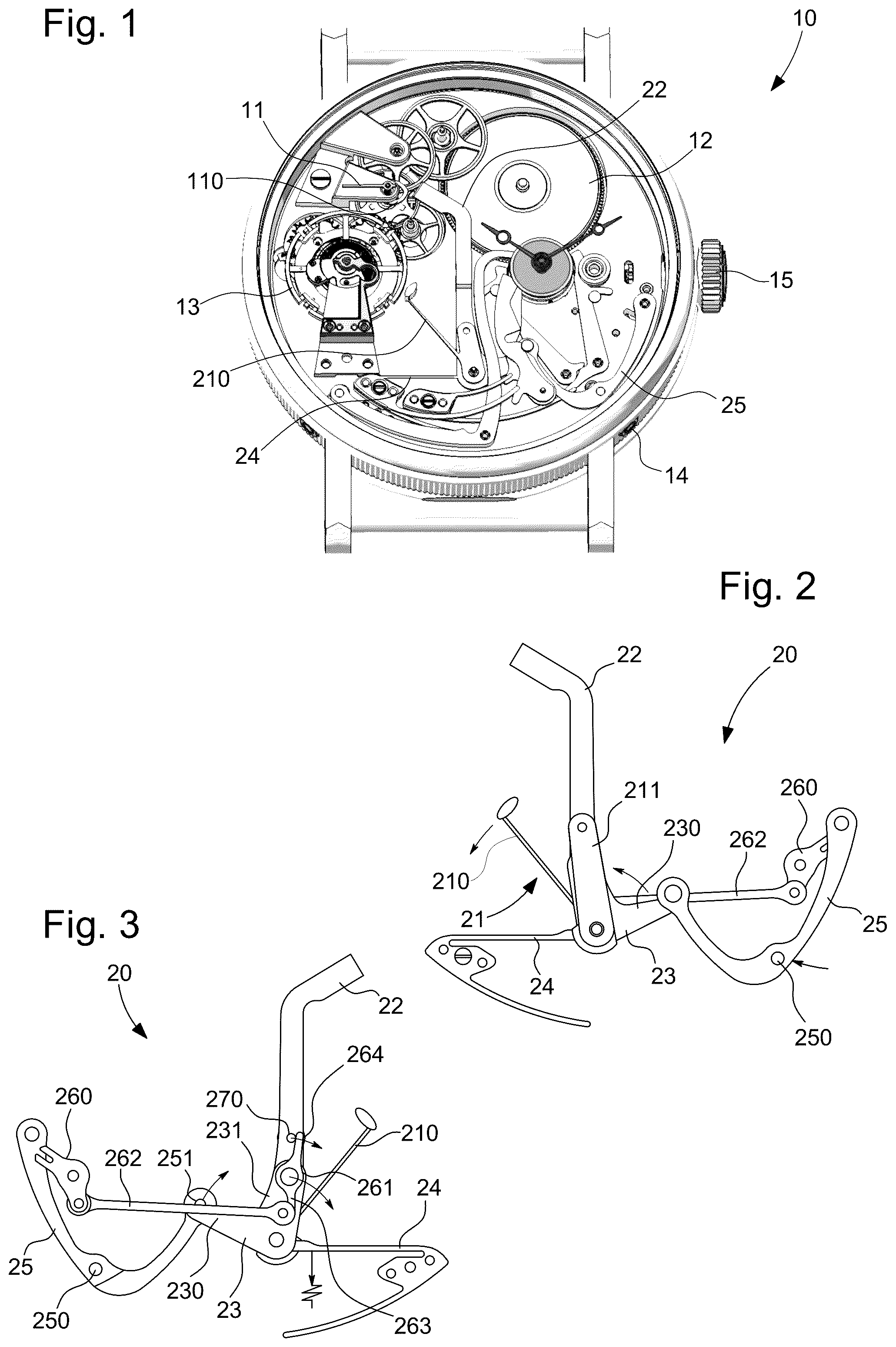 Patent US12339624 — Horological movement comprising a stop-seconds function that can be operated from two separate actuating members — Figure 1