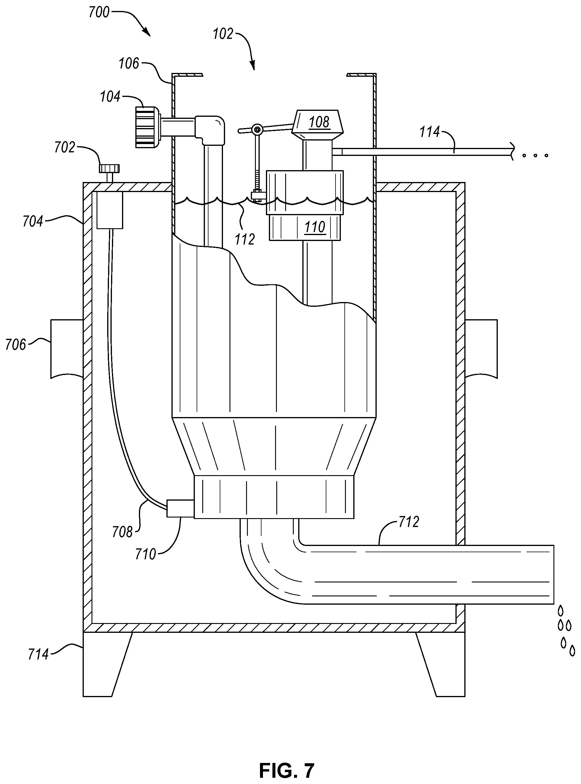 Patent US12339683 Figure 7 – Fluid flow control based on a liquid level in a container
