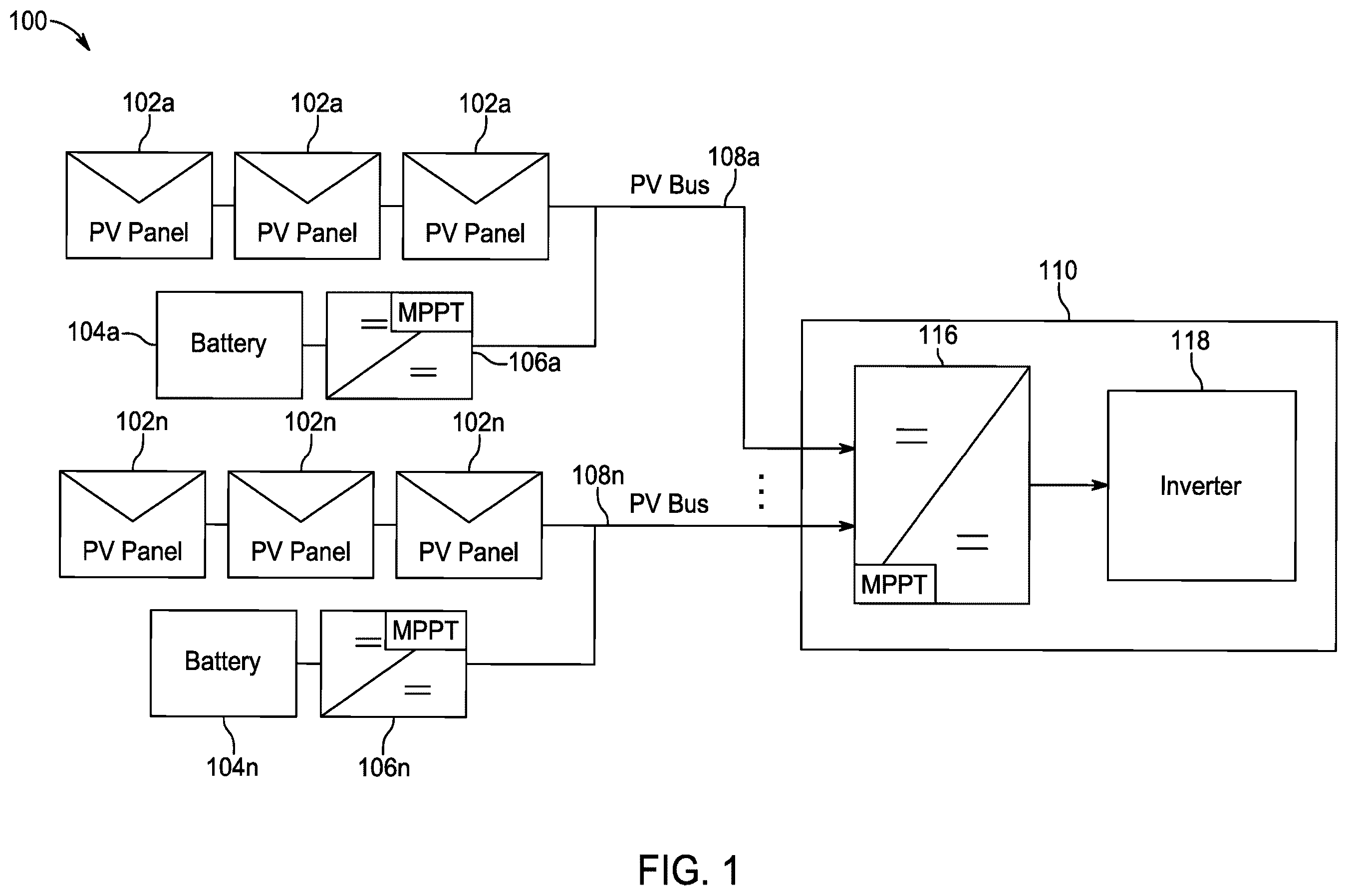 Patent US12339692 — Systems and methods for photovoltaic direct current (DC) bus control — Figure 1
