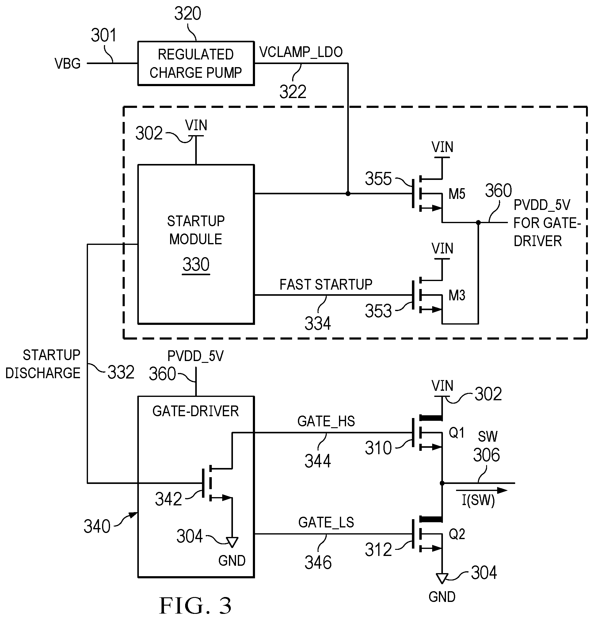 Patent US12339693 Figure 3 – Circuit and system for actively discharging a power stage input node during power supply turn-on