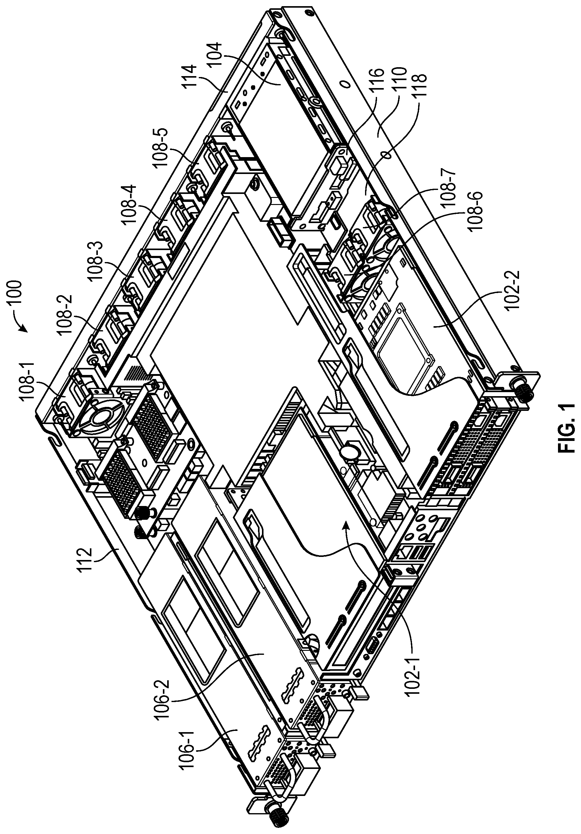 Patent US12339711 Figure 1 – Server with solid state drive modules compatible with low profile PCIE form factors