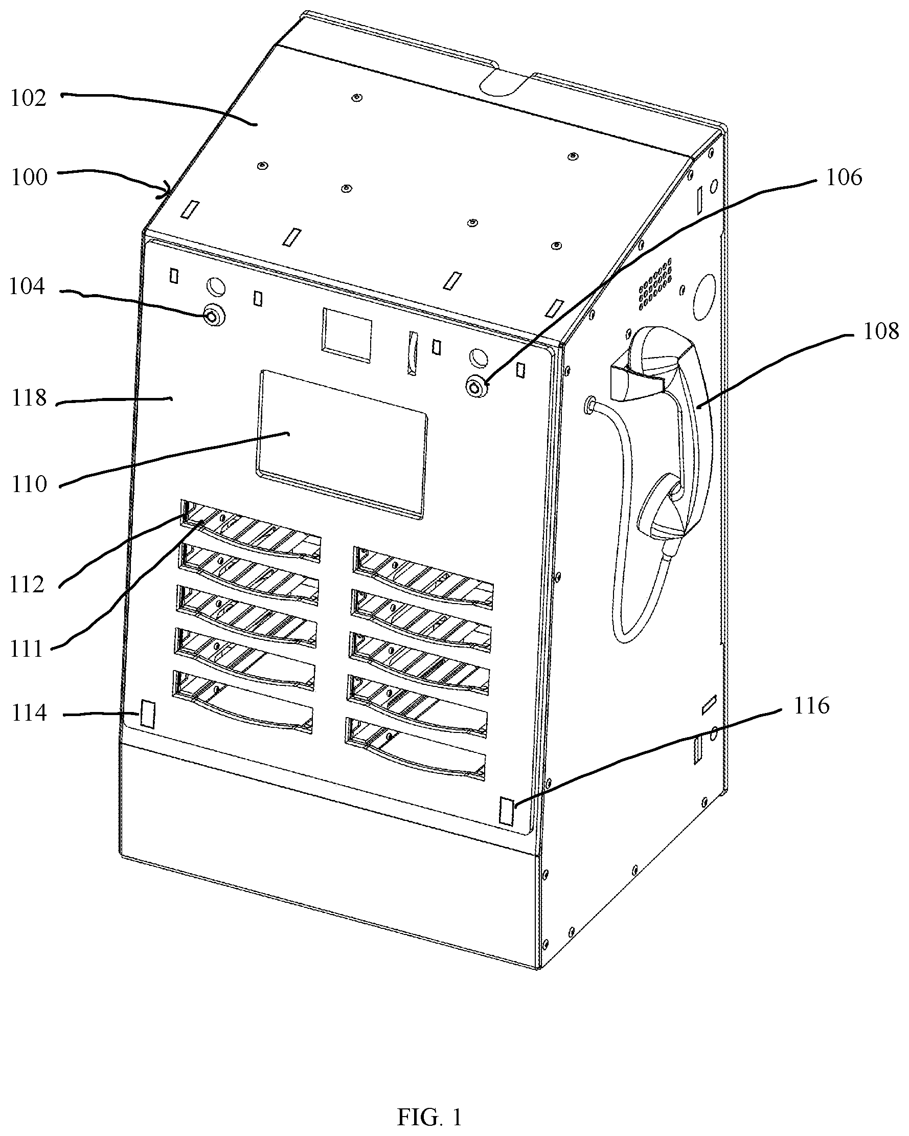 Patent US12339712 Figure 1 – Storage and charging system for locking and dispensing tablets