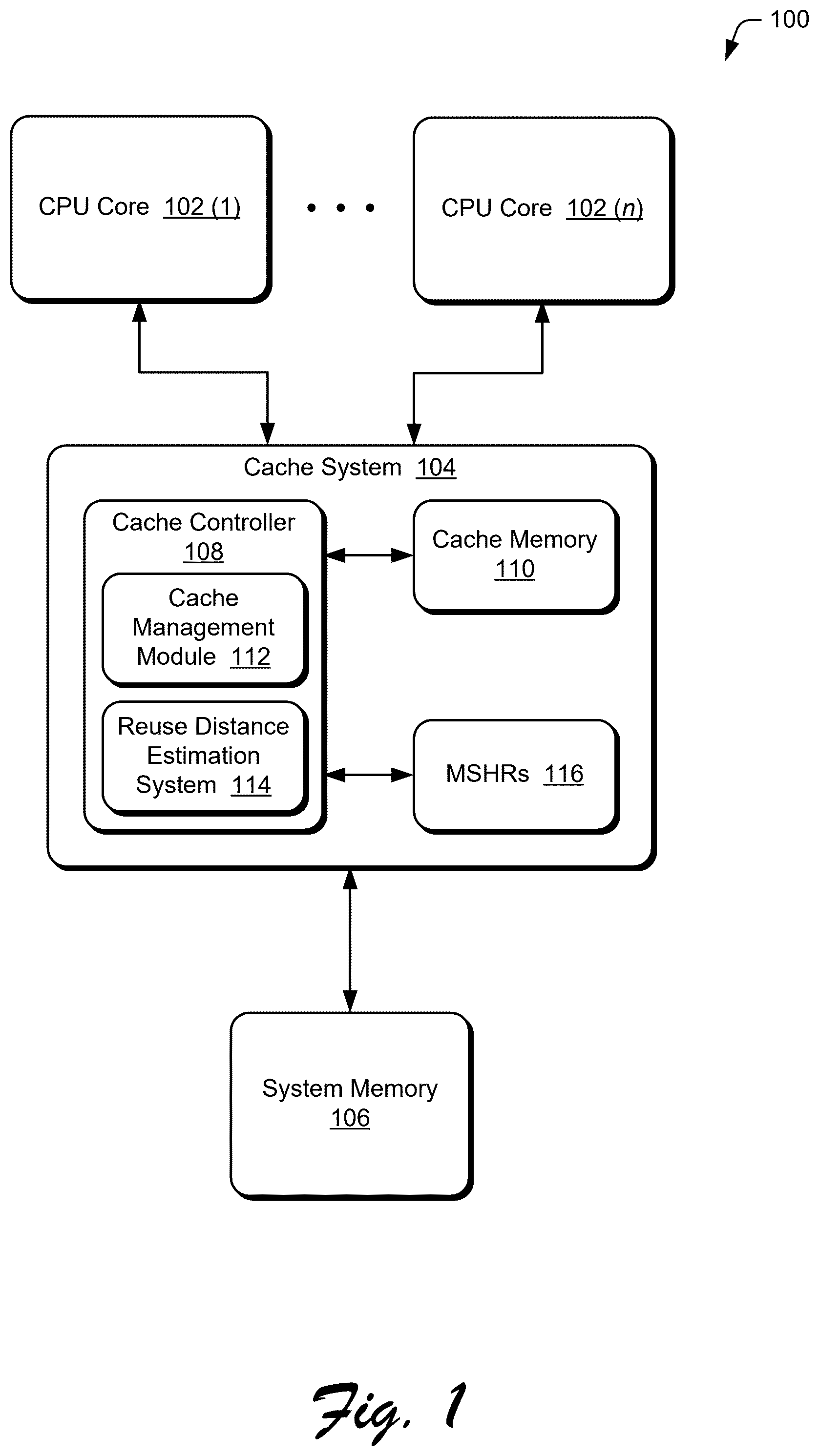 Patent US12339783 Figure 1 – Managing a cache using per memory region reuse distance estimation