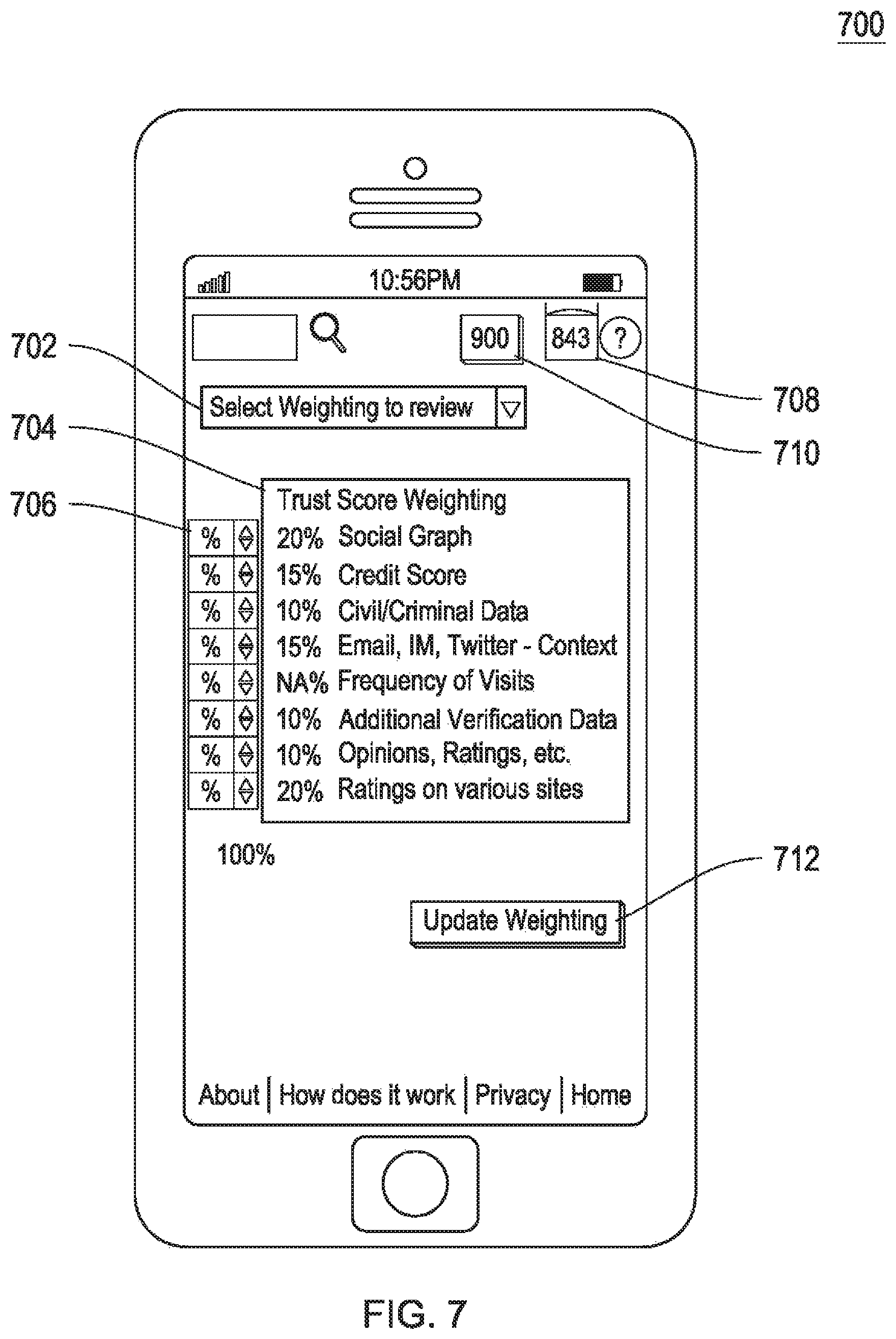 Patent US12339876 Figure 7 – Searching for entities based on trust score and geography