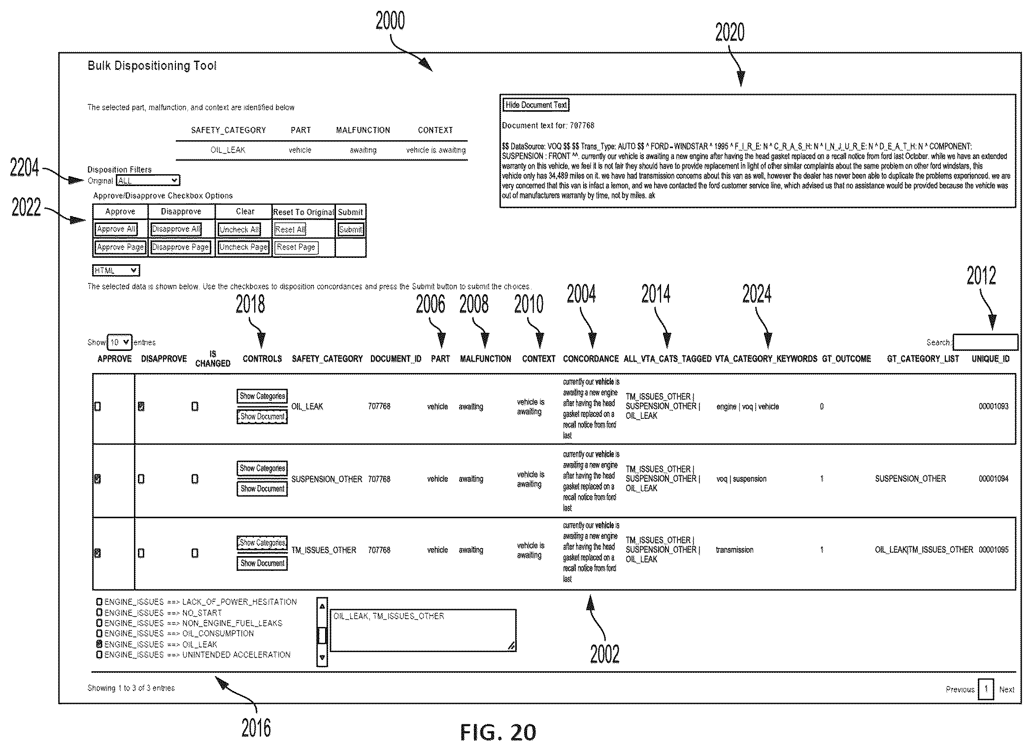 Patent US12339887 Figure 20 – Graphical user interface and pipeline for text analytics