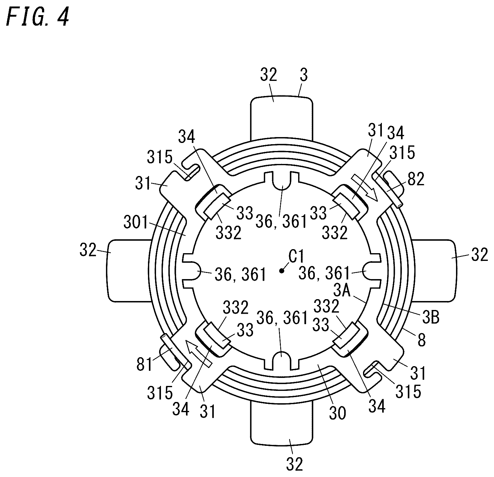 Patent US12342753 Figure 4 – Rotator, brush cutter, and bobbin