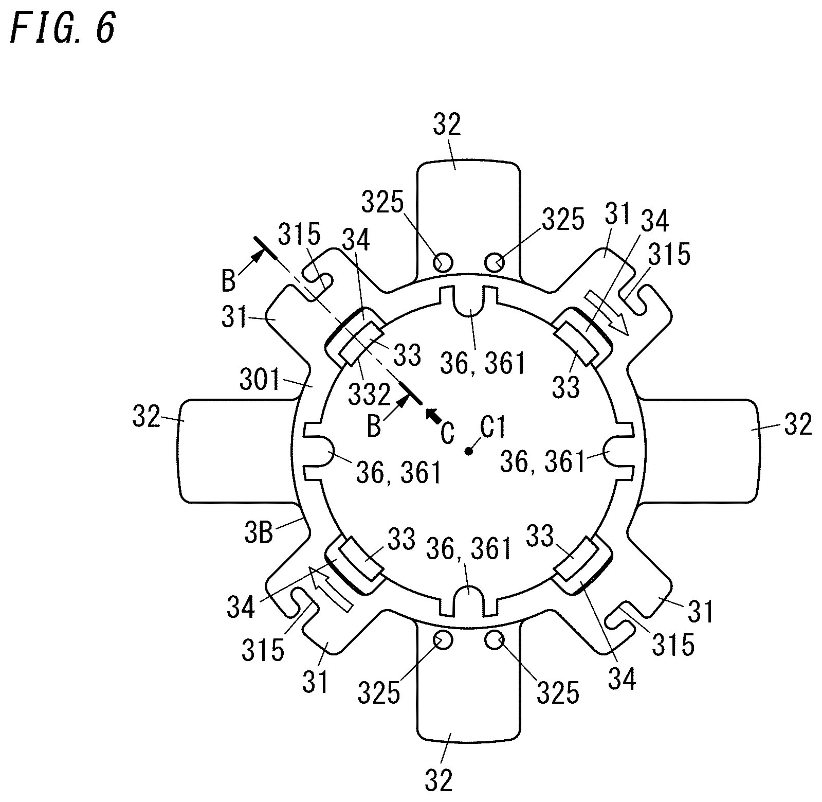 Patent US12342753 Figure 6 – Rotator, brush cutter, and bobbin