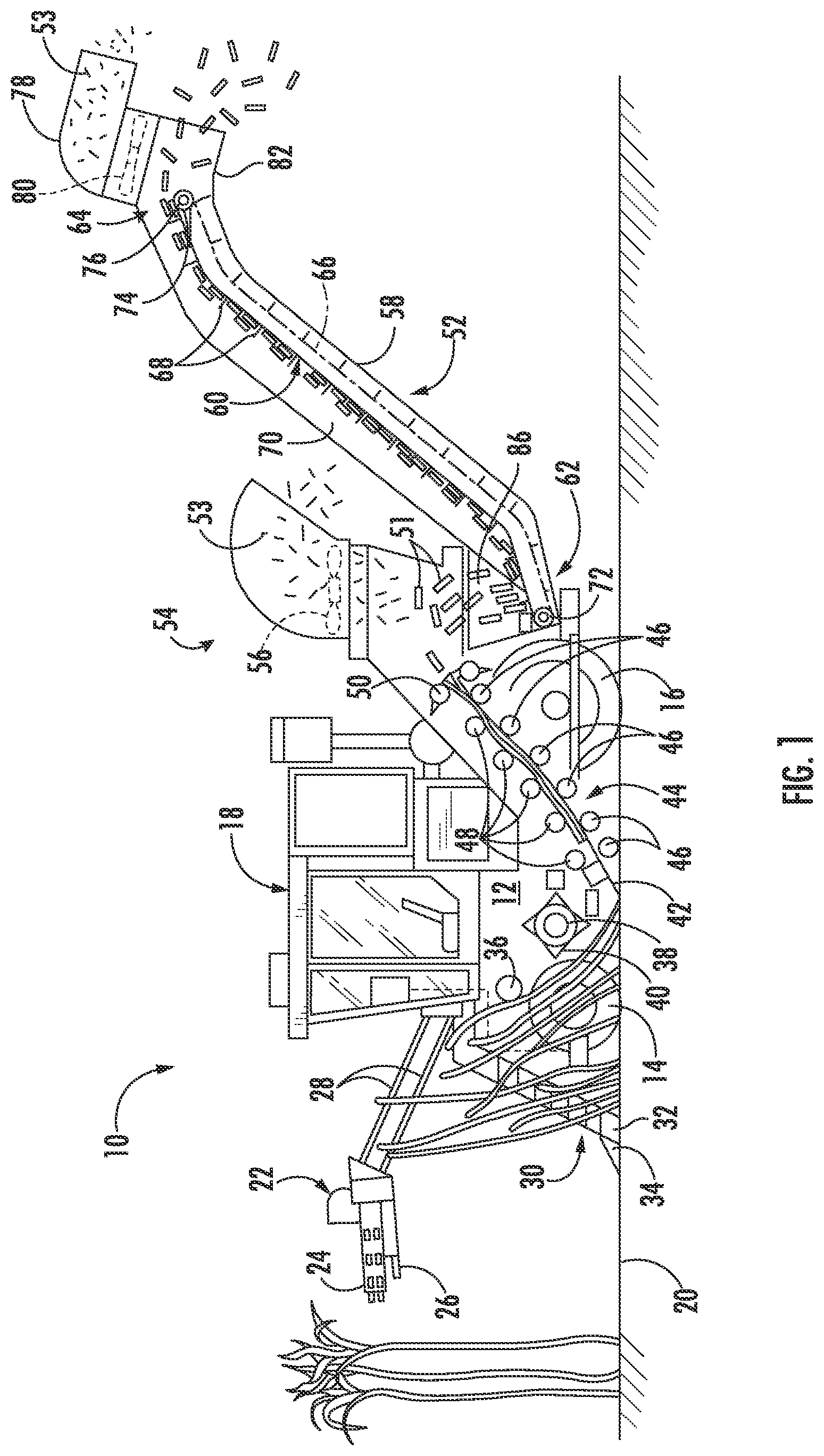 Patent US12342757 Figure 1 – Flow splitter for removing waste from an agricultural harvester and agricultural harvester