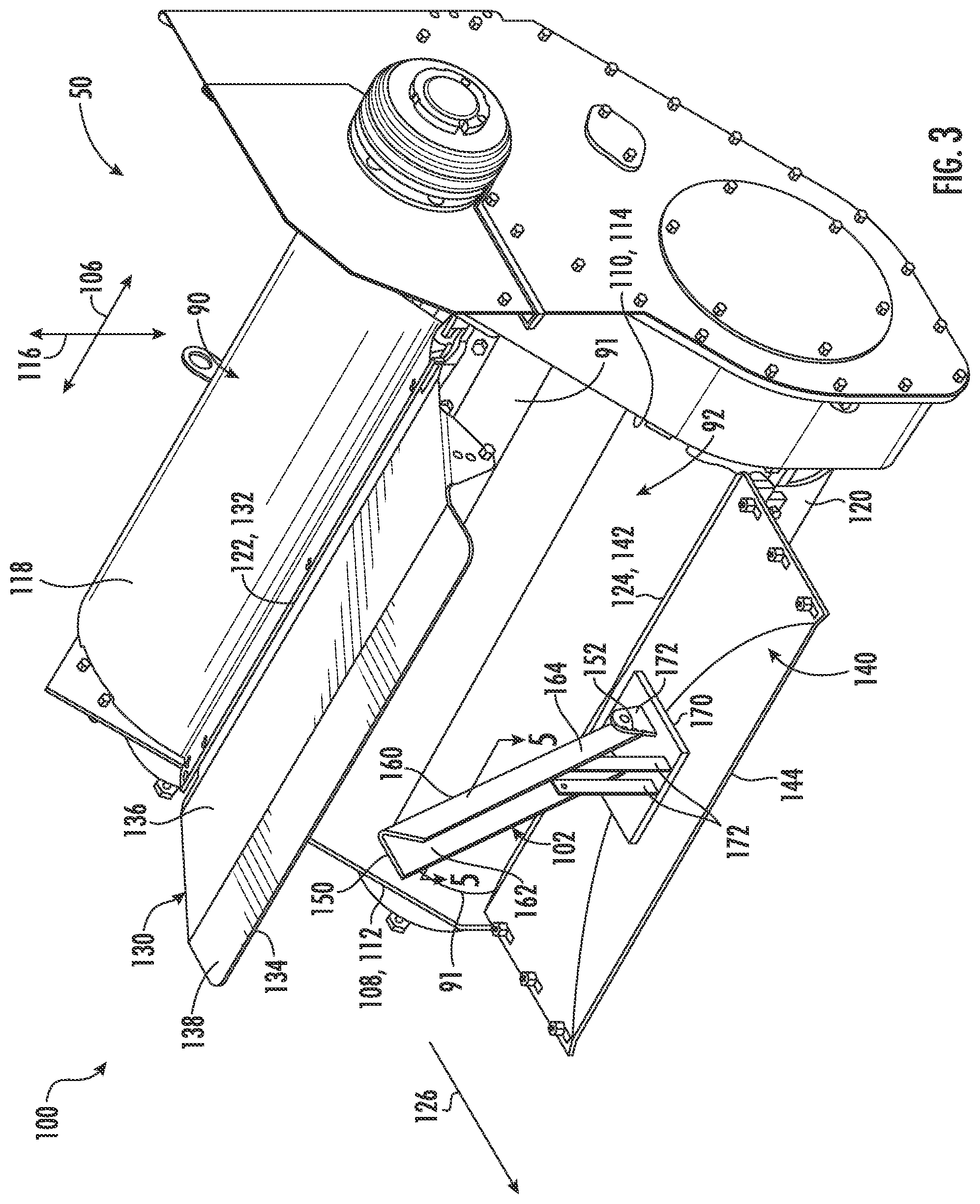 Patent US12342757 Figure 3 – Flow splitter for removing waste from an agricultural harvester and agricultural harvester