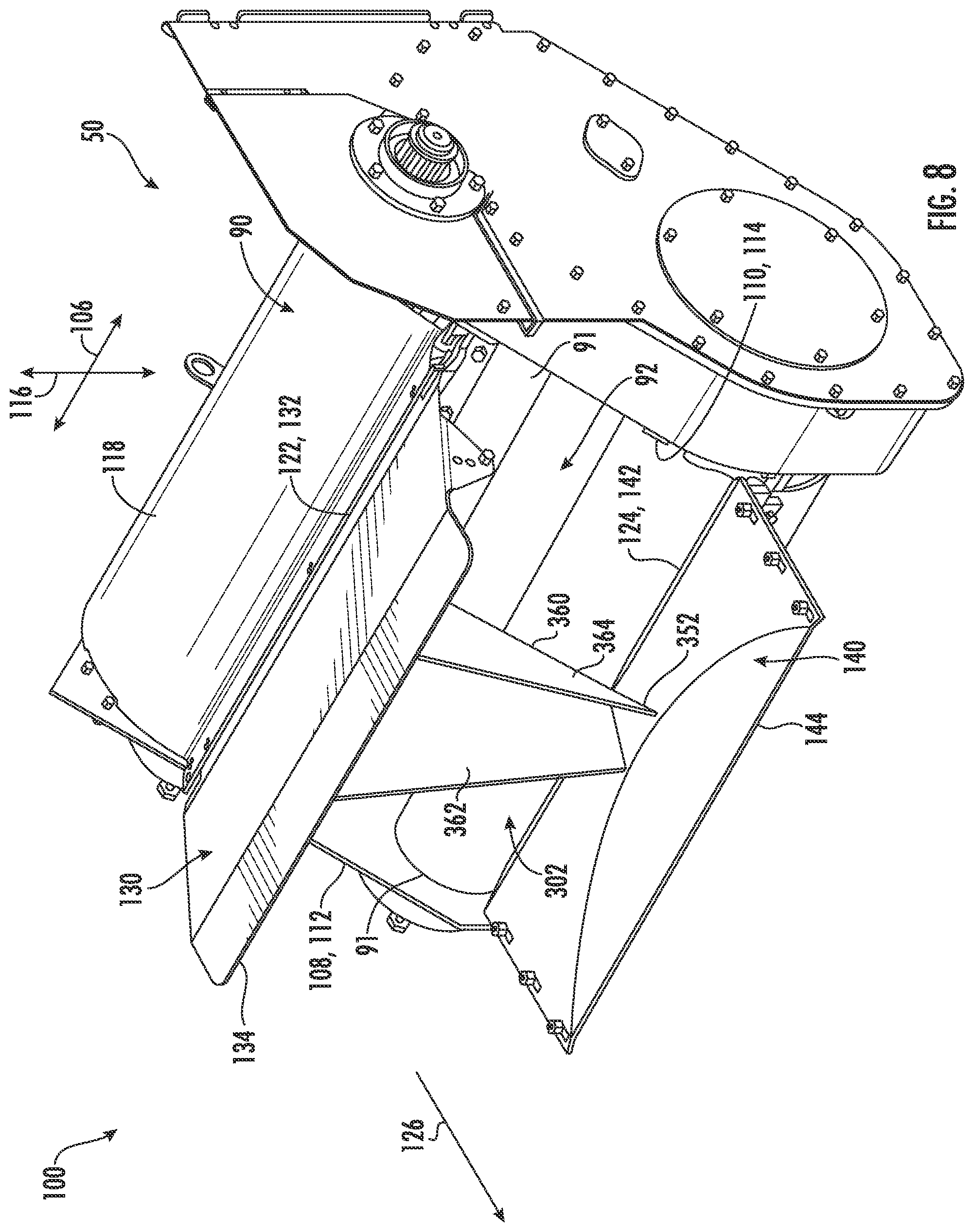 Patent US12342757 Figure 8 – Flow splitter for removing waste from an agricultural harvester and agricultural harvester