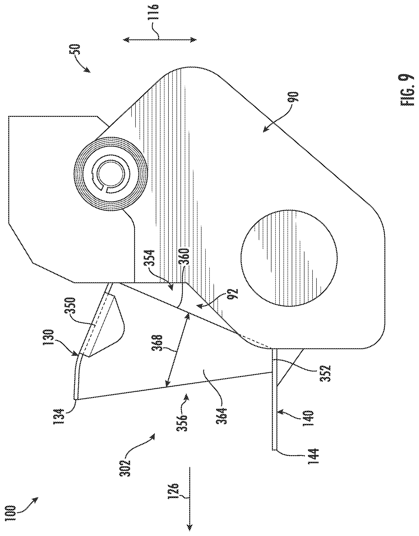 Patent US12342757 Figure 9 – Flow splitter for removing waste from an agricultural harvester and agricultural harvester