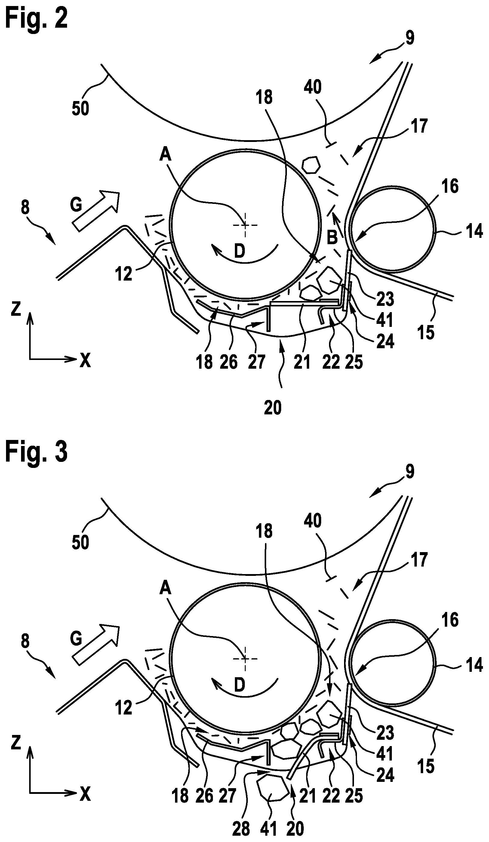 Patent US12342762 Figure 2 – Round baler with starter roll and elastically deflectable deflector element
