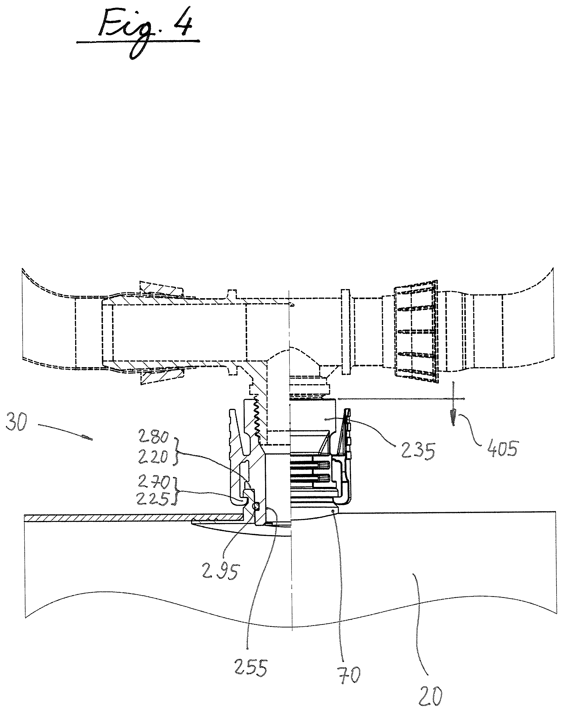Patent US12342765 Figure 4 – Drip irrigation lateral connector to feeder pipe