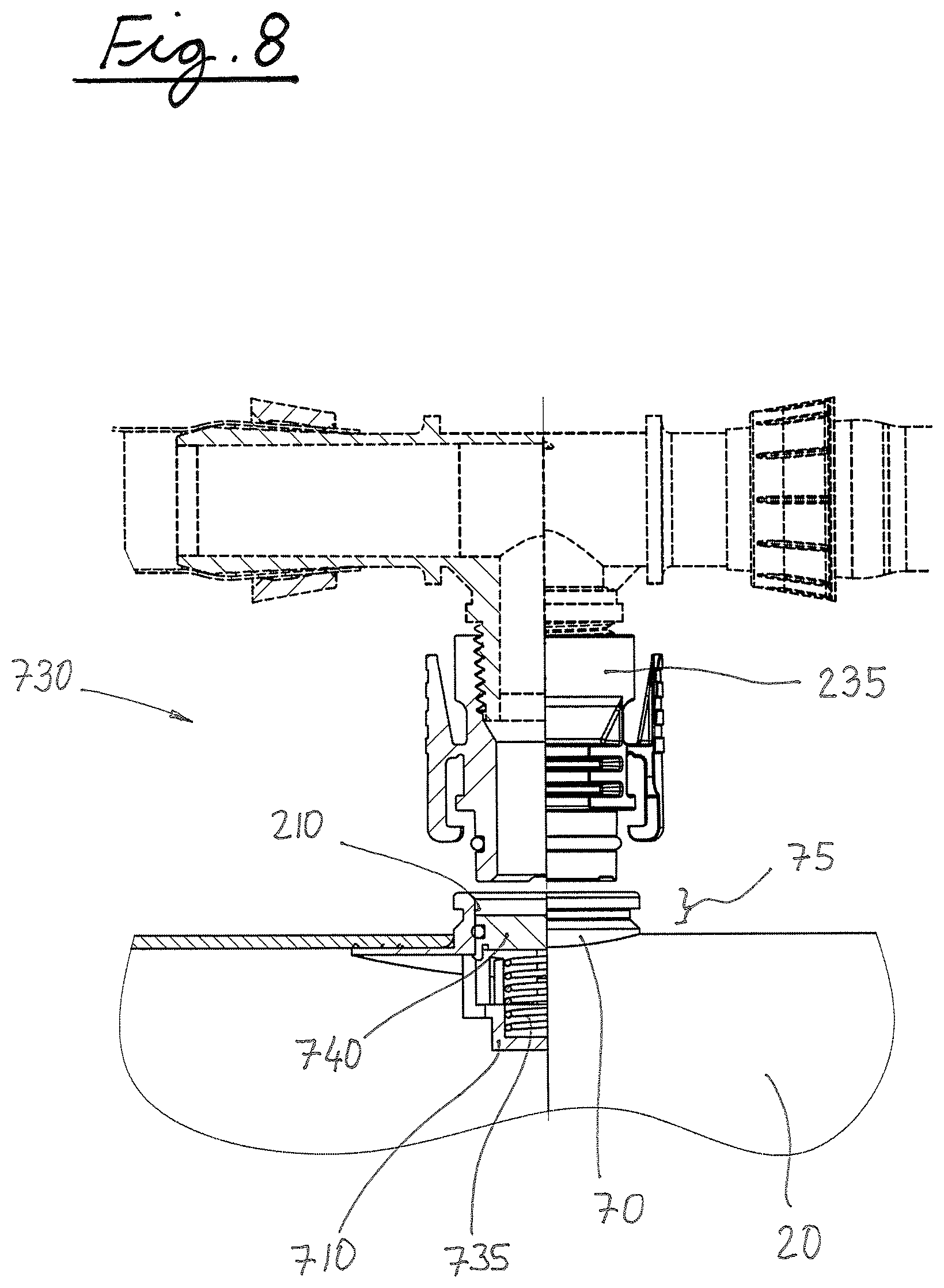 Patent US12342765 Figure 8 – Drip irrigation lateral connector to feeder pipe