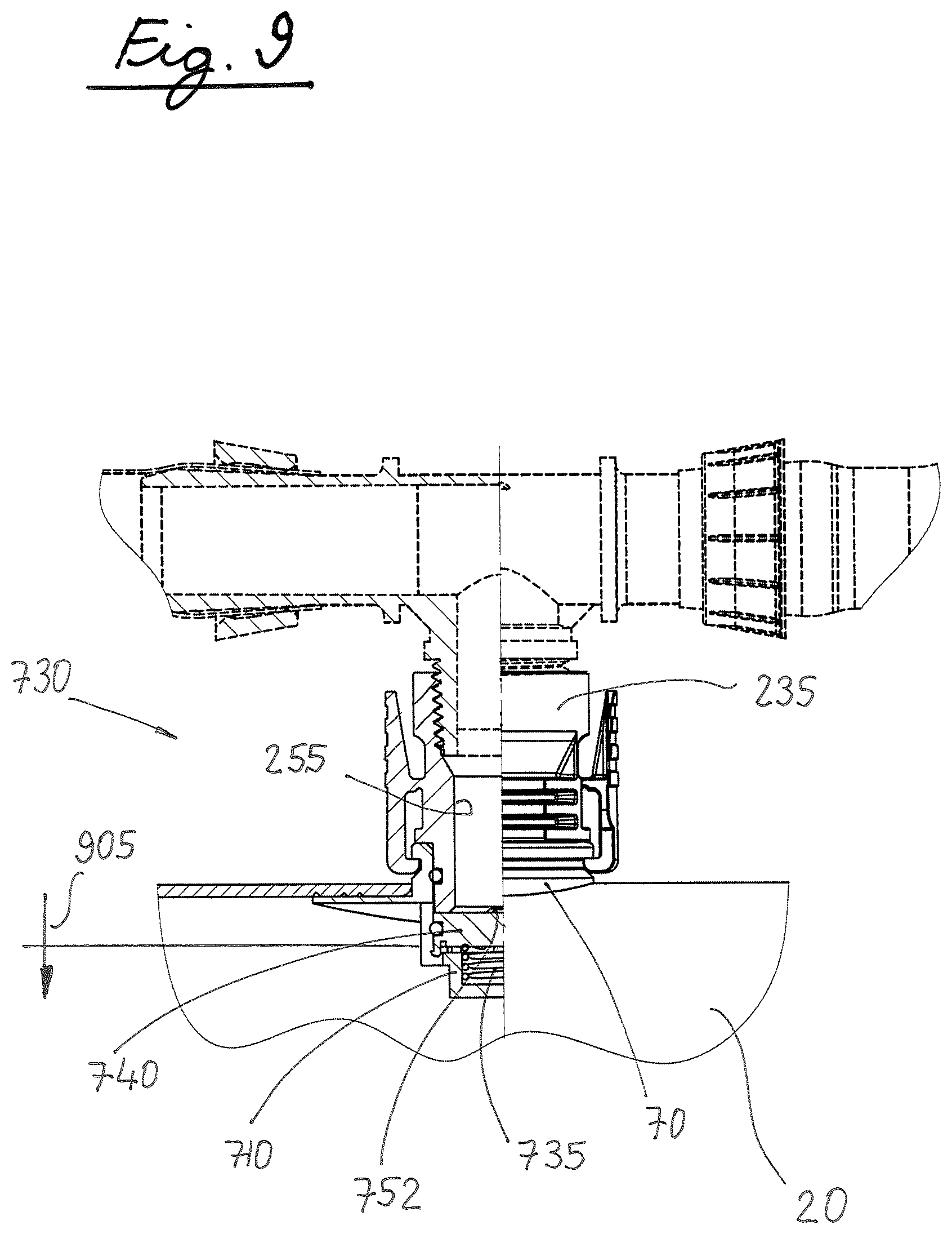 Patent US12342765 Figure 9 – Drip irrigation lateral connector to feeder pipe
