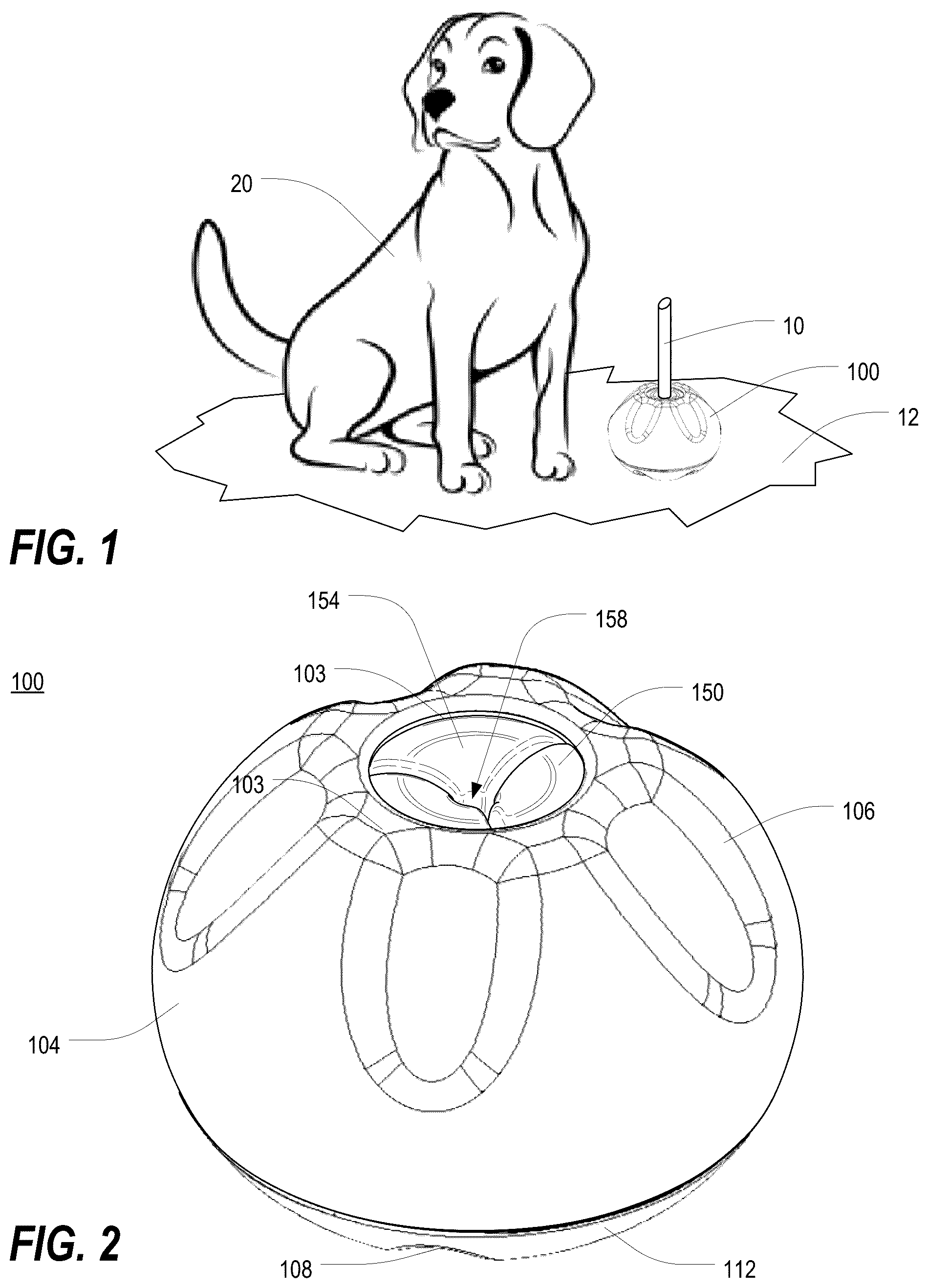 Patent US12342793 Figure 1 – Self-righting stick-type object holder for pets