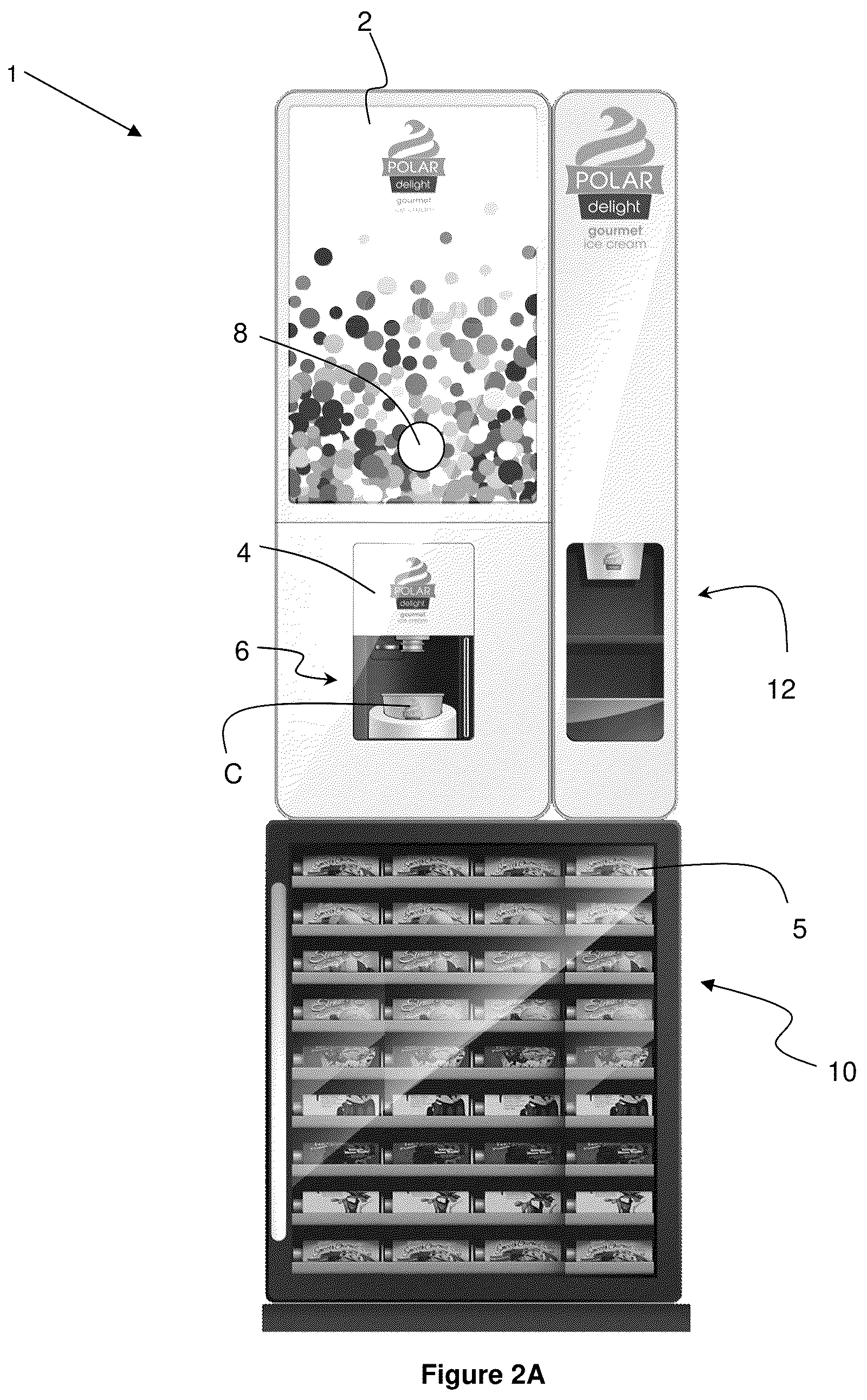 Patent US12342835 Figure 2 – Frozen dessert dispensing machine and cartridge