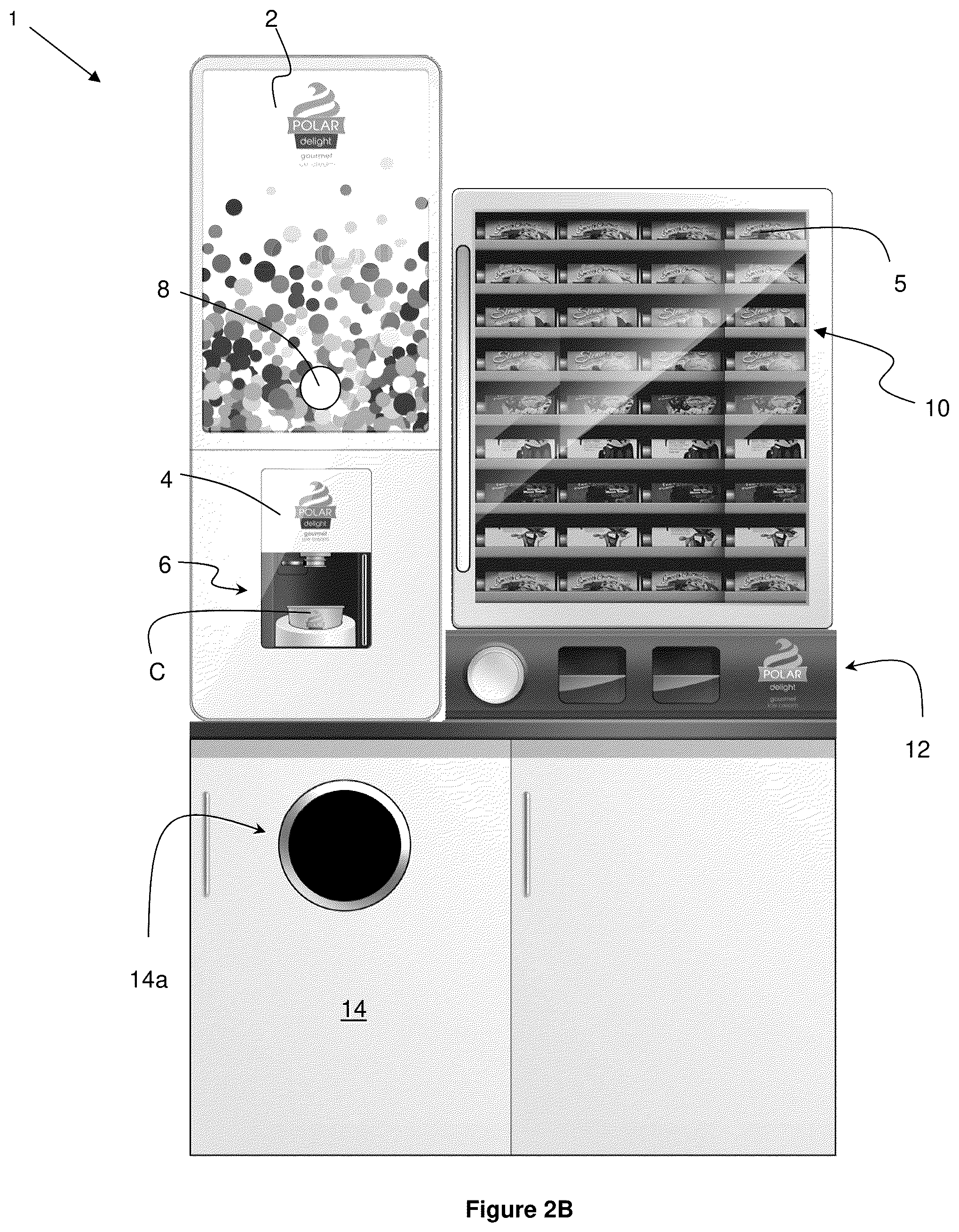 Patent US12342835 Figure 3 – Frozen dessert dispensing machine and cartridge