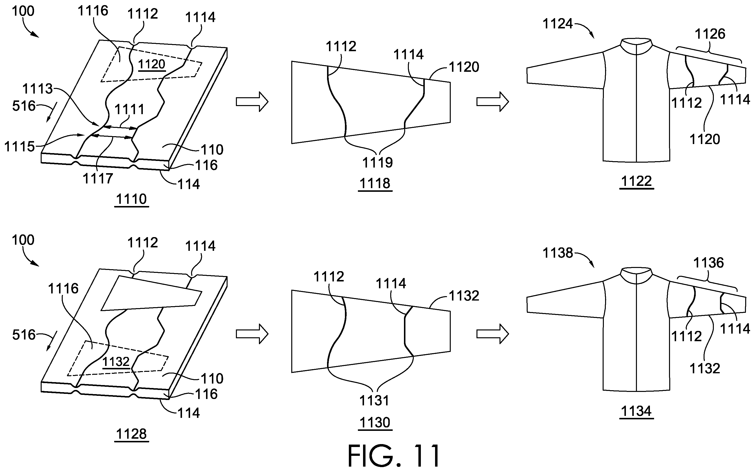 Patent US12342885 Figure 7 – Nonwoven textile with non-linear entangled seams suitable for garments