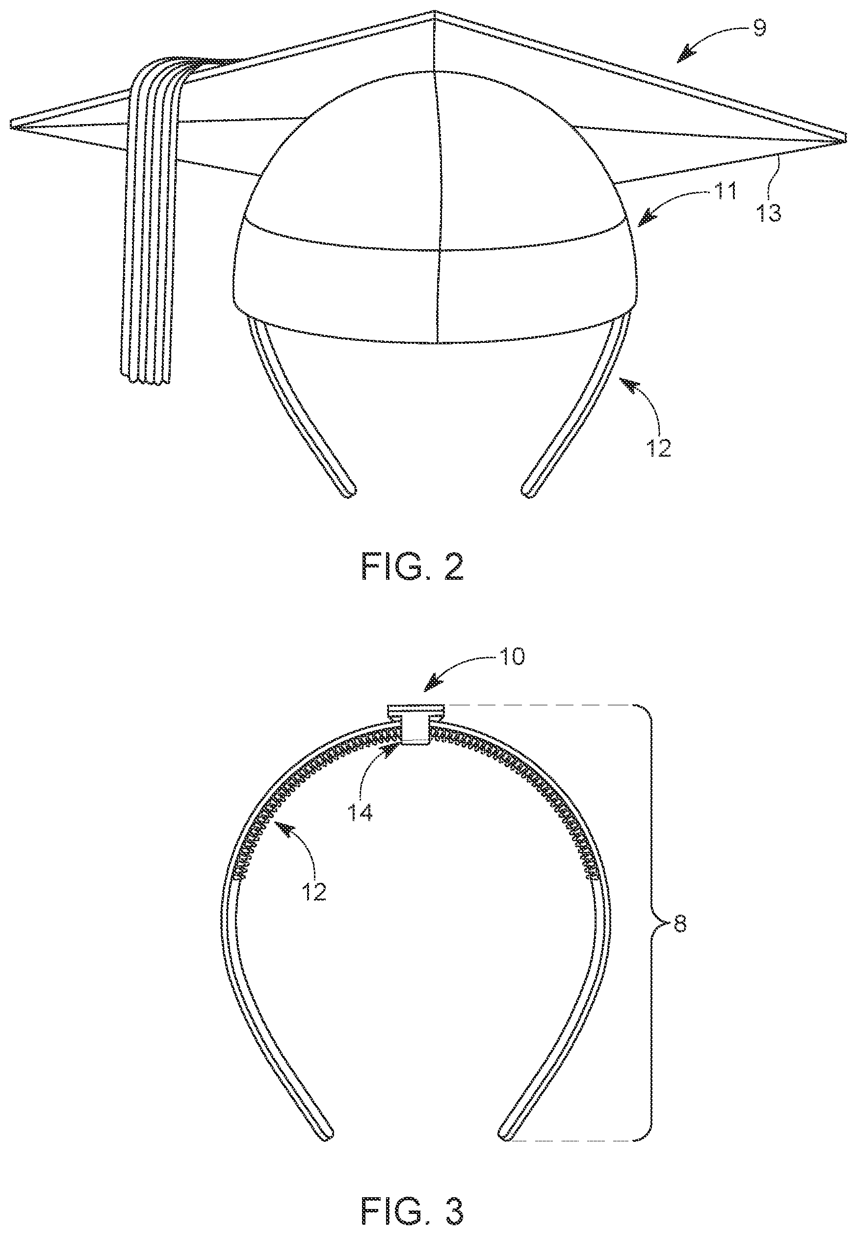 Patent US12342892 Figure 2 – Adhesive clip for attaching headband to graduation cap