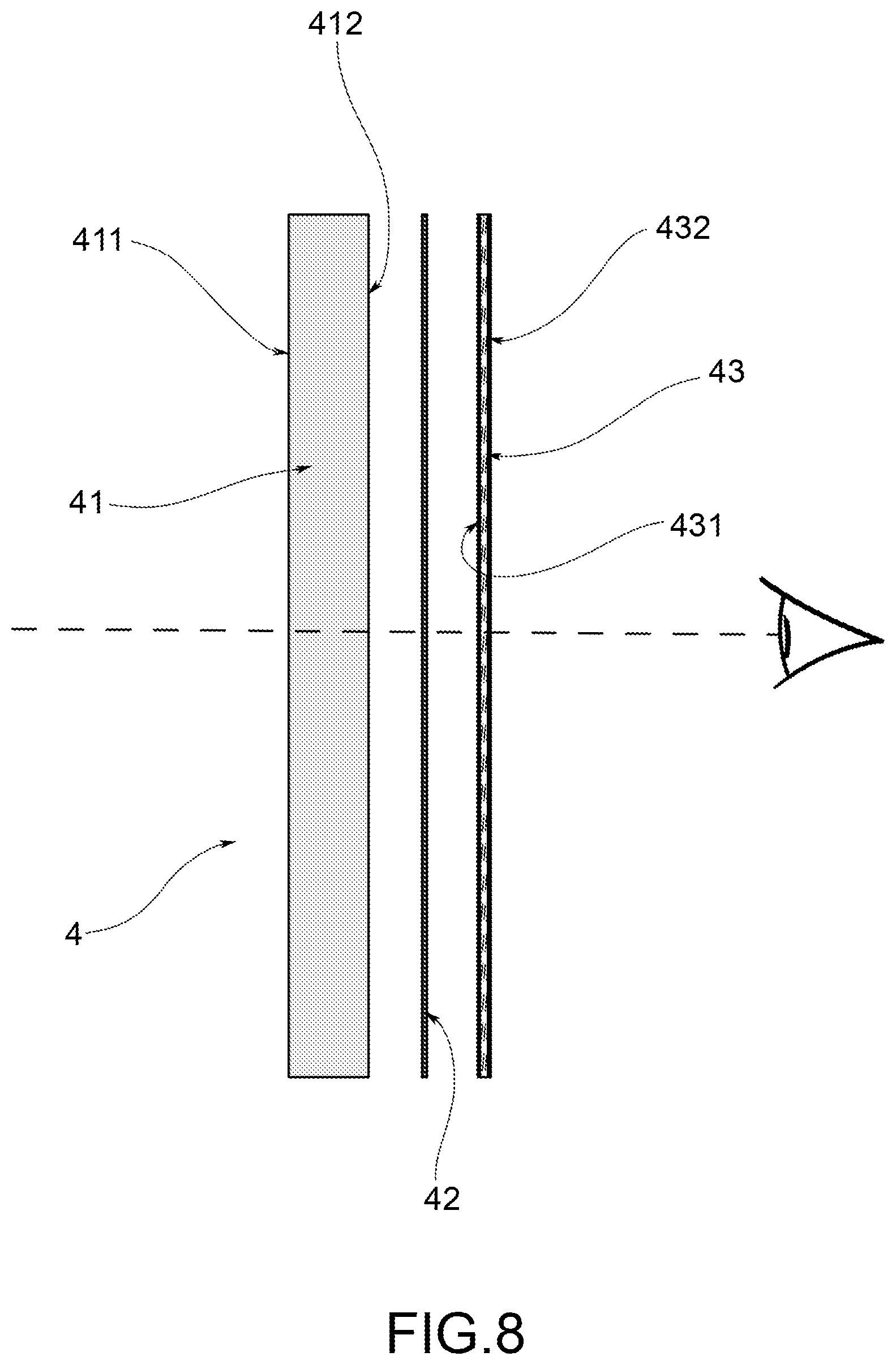 Patent US12342897 Figure 5 – Protective helmet equipped with visor with LC layer and depolarizing layer