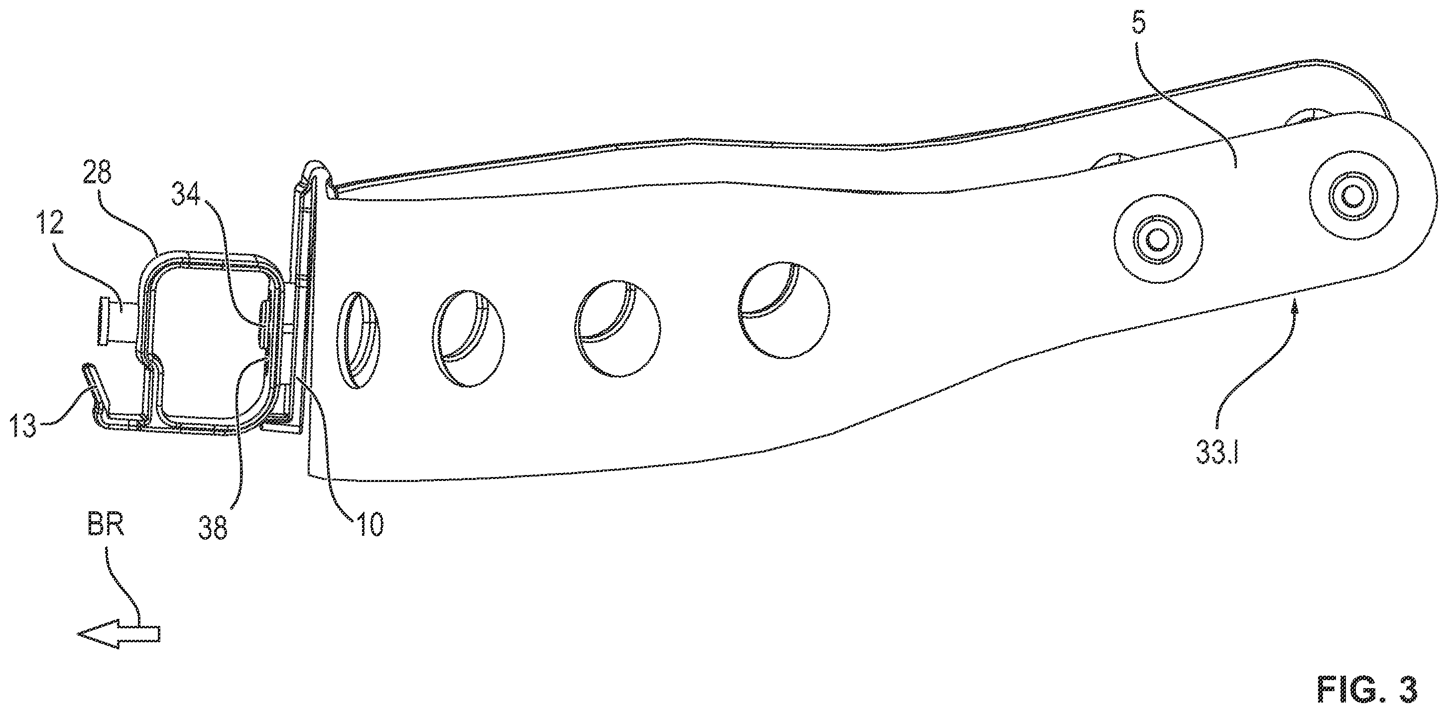 Patent US12342898 Figure 3 – Safety helmet with a sheathed bearing element, process for removing the sheathing from the safety helmet and process for manufacturing such a safety helmet