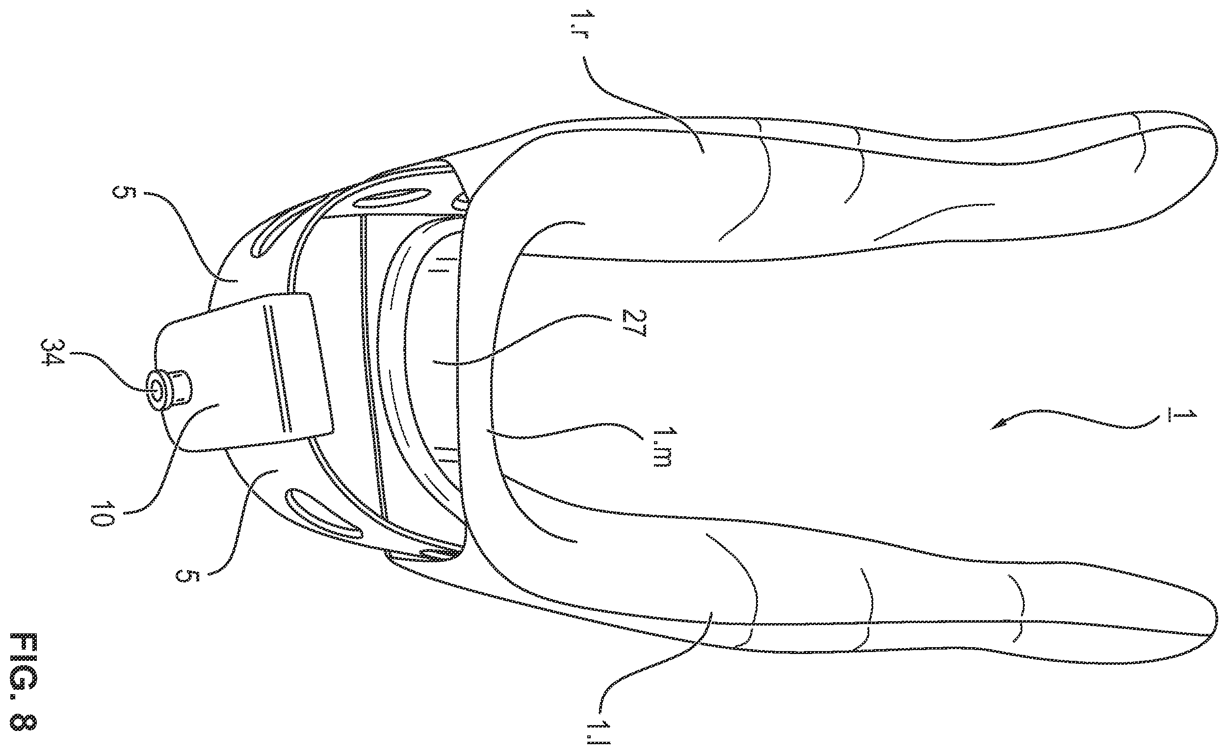 Patent US12342898 Figure 8 – Safety helmet with a sheathed bearing element, process for removing the sheathing from the safety helmet and process for manufacturing such a safety helmet