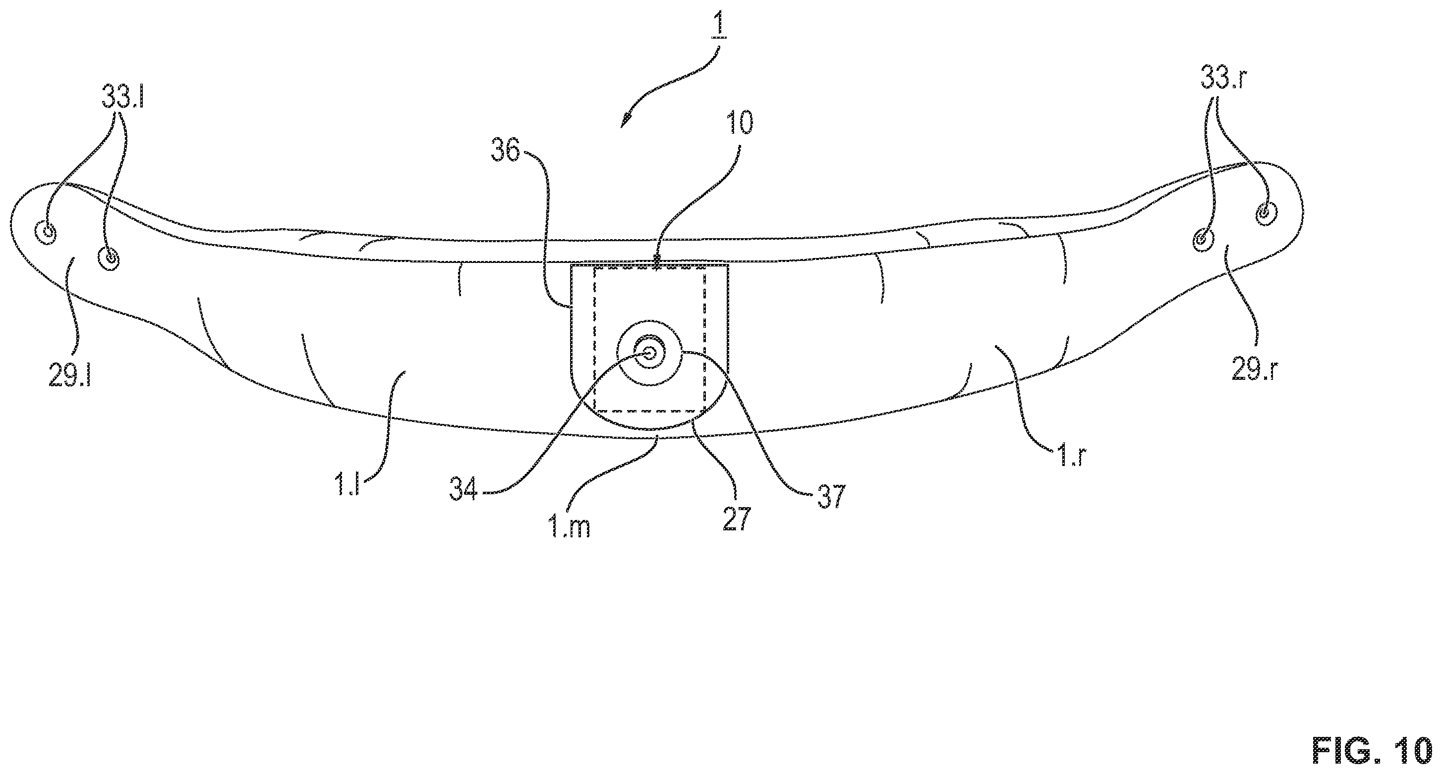 Patent US12342898 Figure 10 – Safety helmet with a sheathed bearing element, process for removing the sheathing from the safety helmet and process for manufacturing such a safety helmet