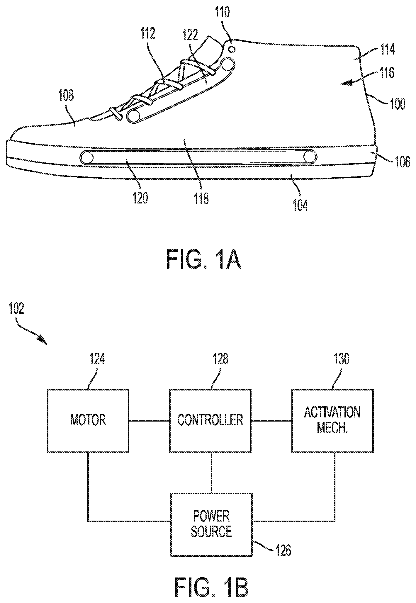 Patent US12342899 Figure 1 – Footwear with mechanical foot-insertion assist