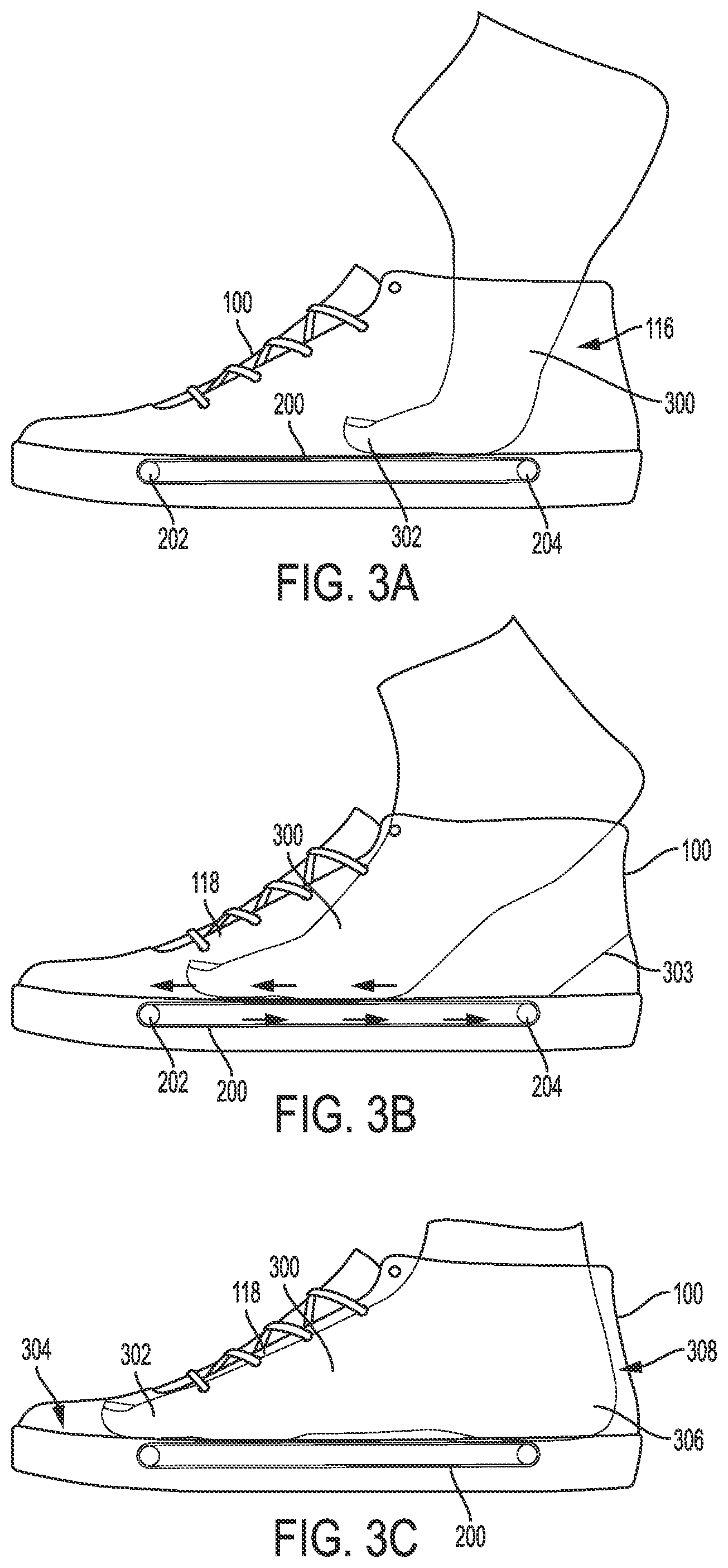 Patent US12342899 Figure 3 – Footwear with mechanical foot-insertion assist