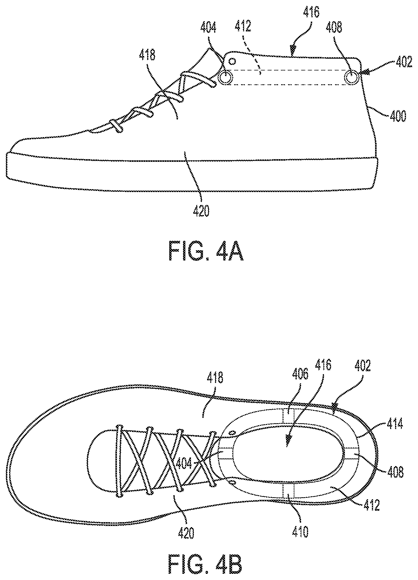Patent US12342899 Figure 4 – Footwear with mechanical foot-insertion assist