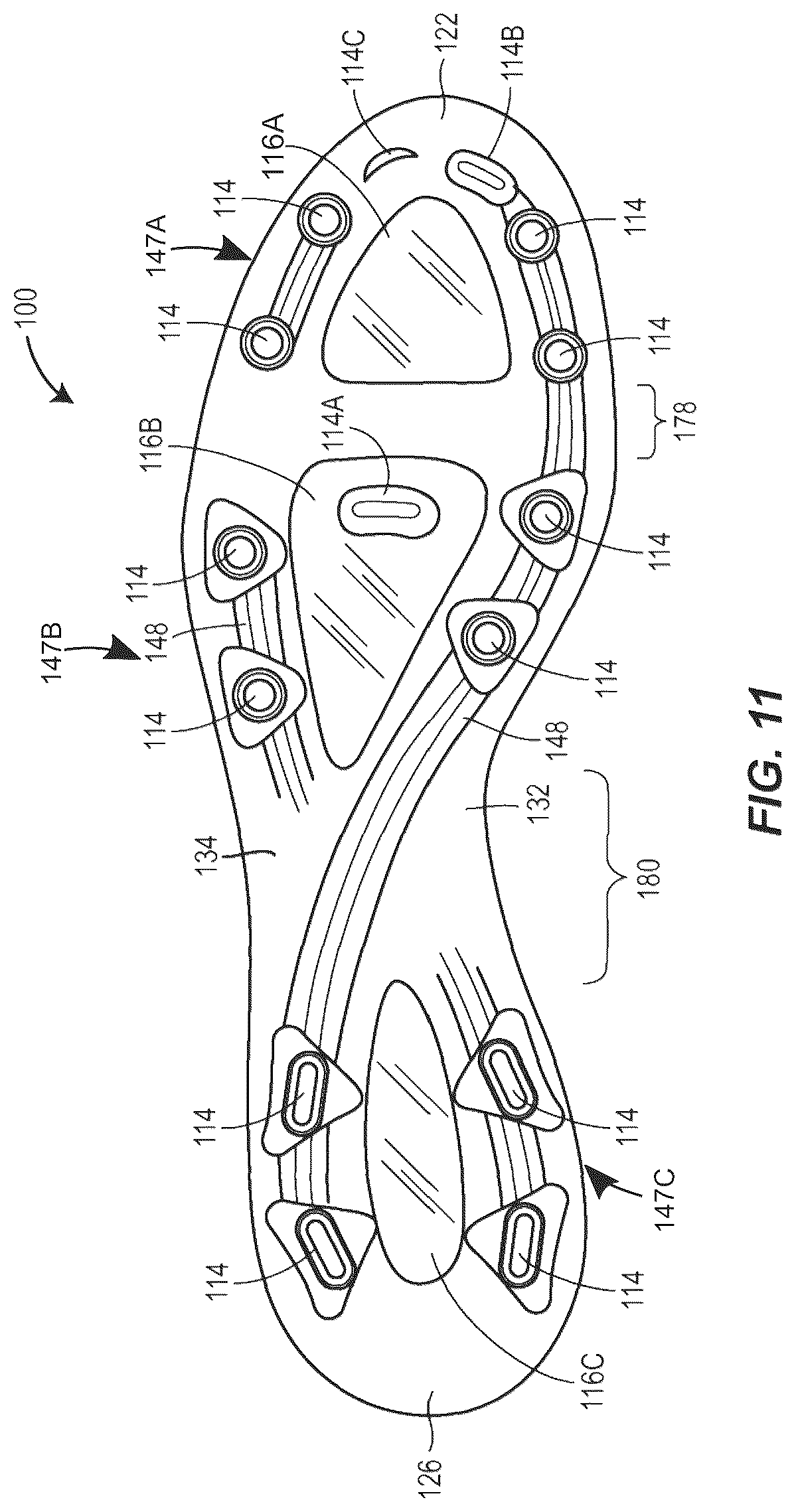 Patent US12342900 Figure 9 – Article of footwear with soil-shedding performance