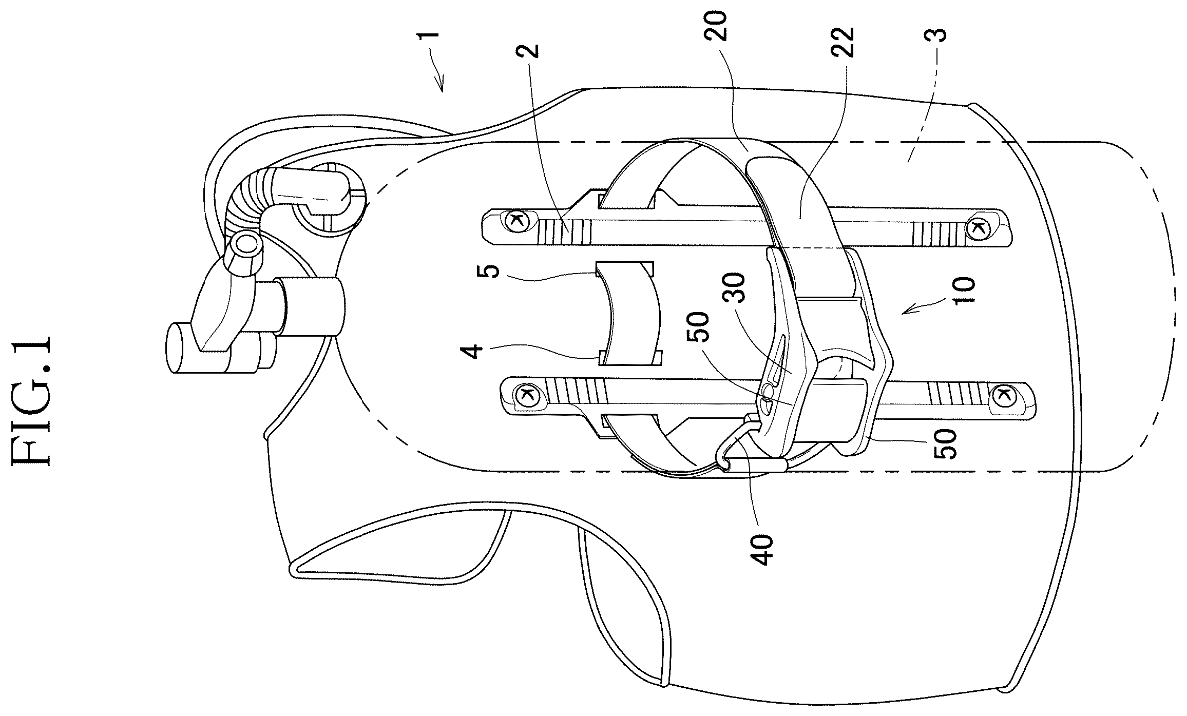 Patent US12342908 Figure 1 – Fastening device for air cylinder