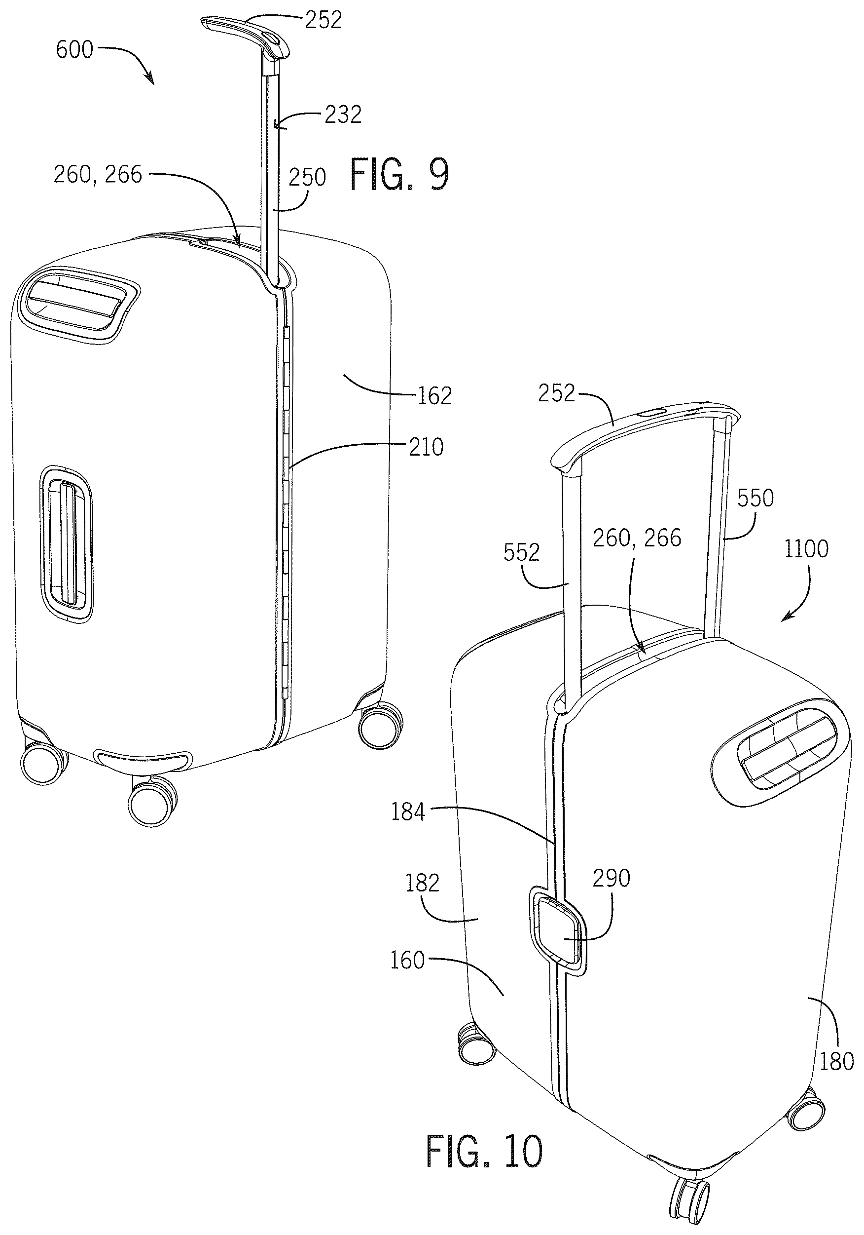 Patent US12342914 Figure 7 – Luggage article split along front and rear major faces
