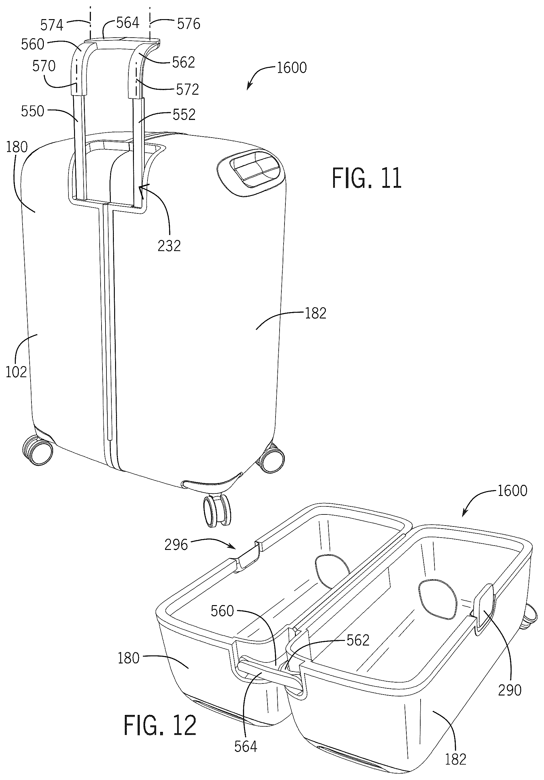 Patent US12342914 Figure 8 – Luggage article split along front and rear major faces
