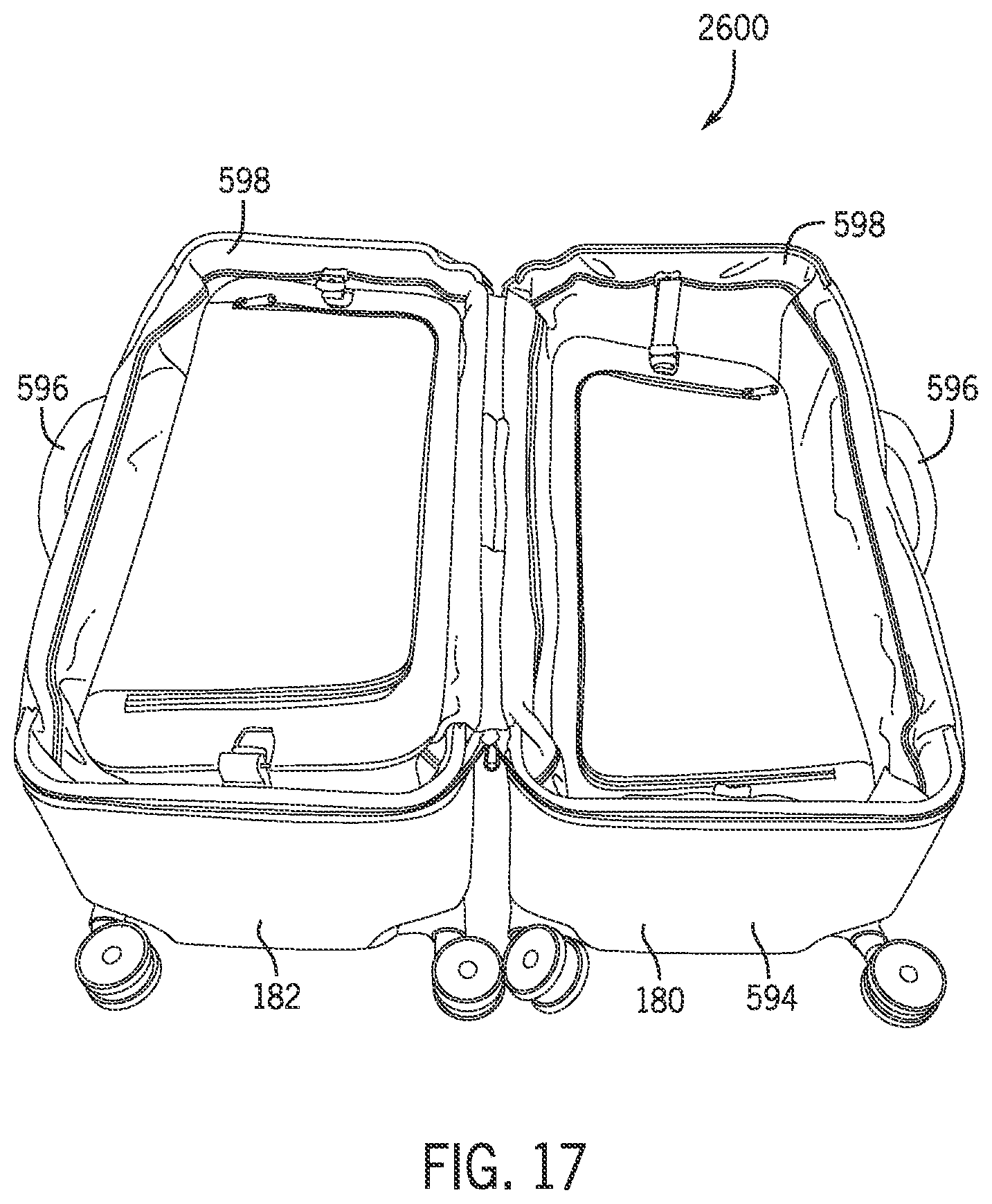 Patent US12342914 Figure 12 – Luggage article split along front and rear major faces