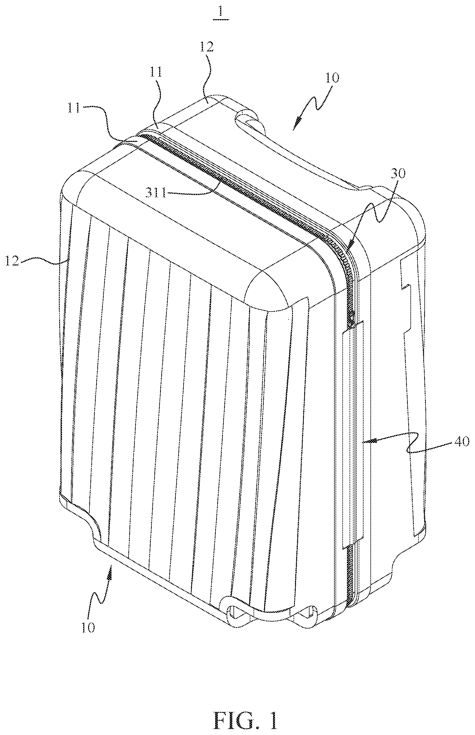 Patent US12342915 Figure 1 – Snap-fit suitcase