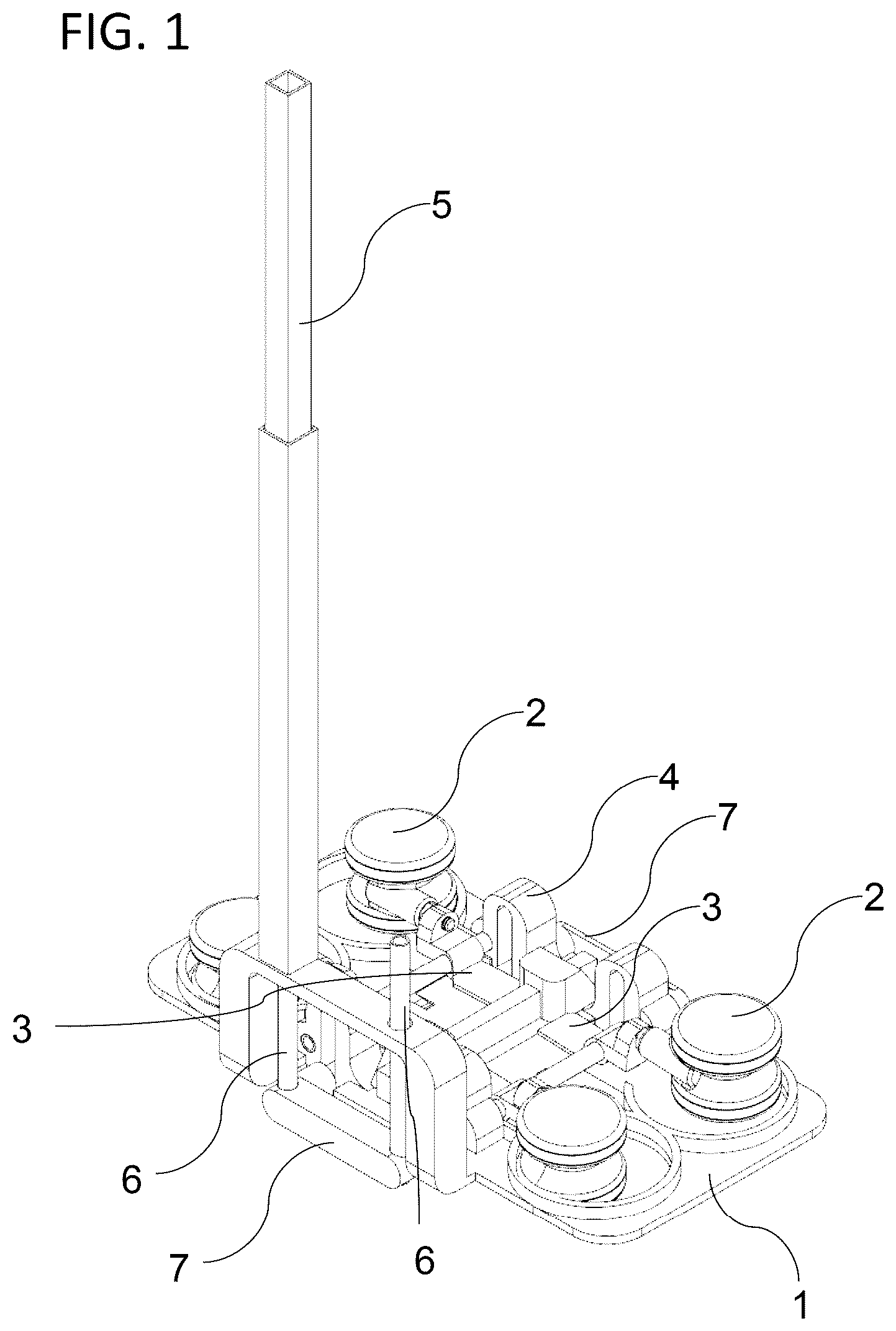 Patent US12342916 Figure 1 – Mechanical system for folding and unfolding suitcase wheels