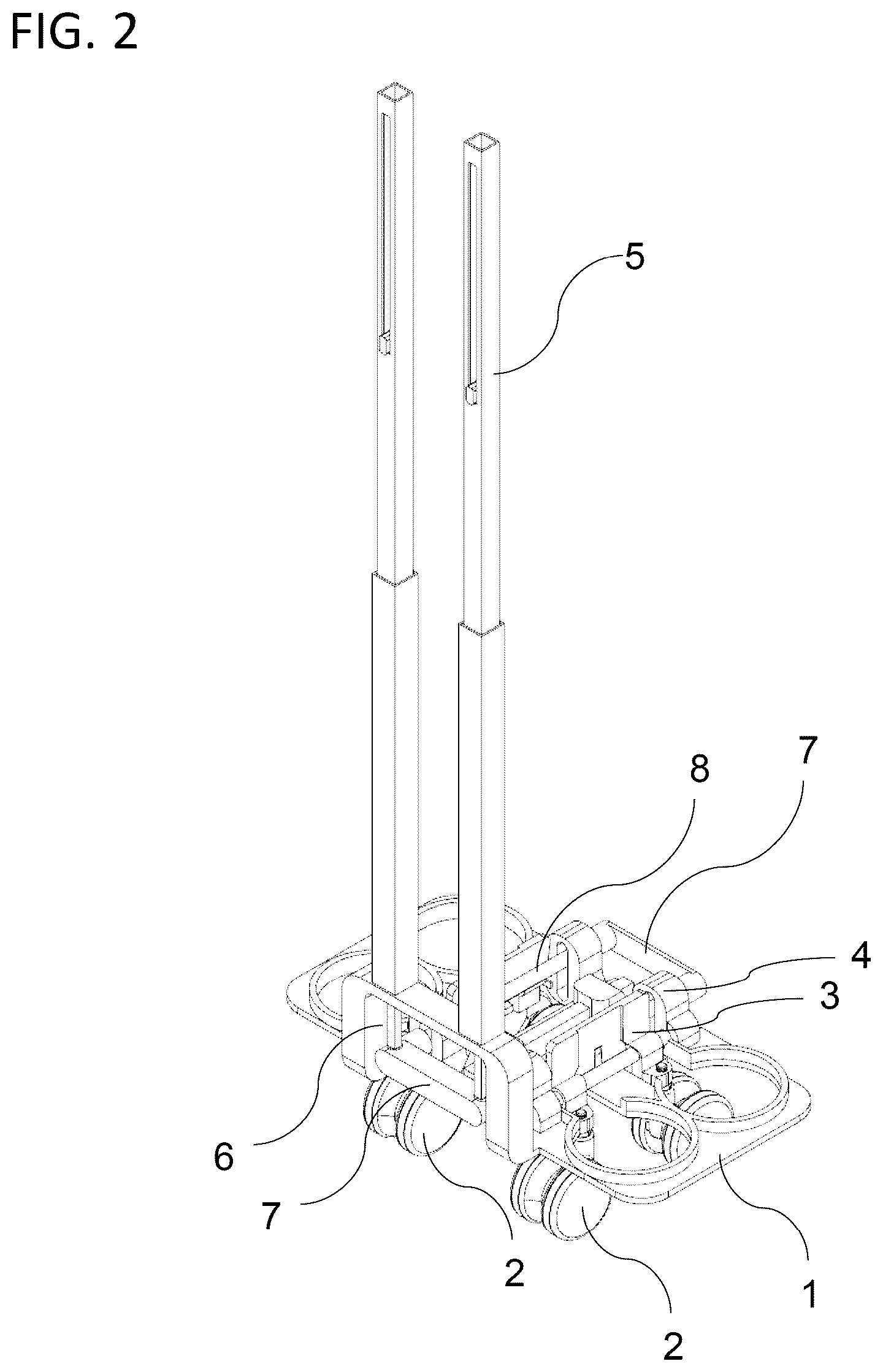 Patent US12342916 Figure 2 – Mechanical system for folding and unfolding suitcase wheels