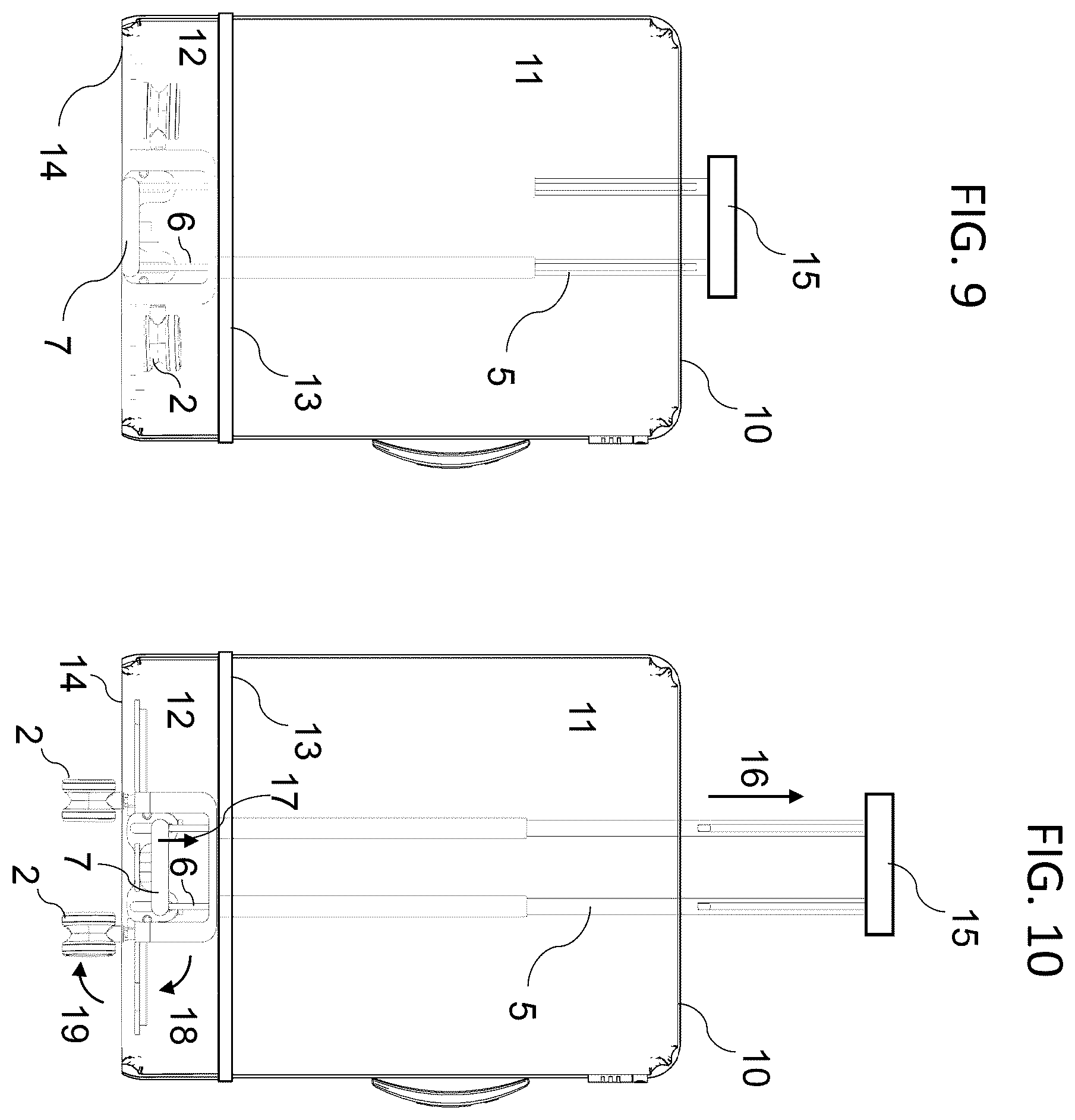 Patent US12342916 Figure 6 – Mechanical system for folding and unfolding suitcase wheels
